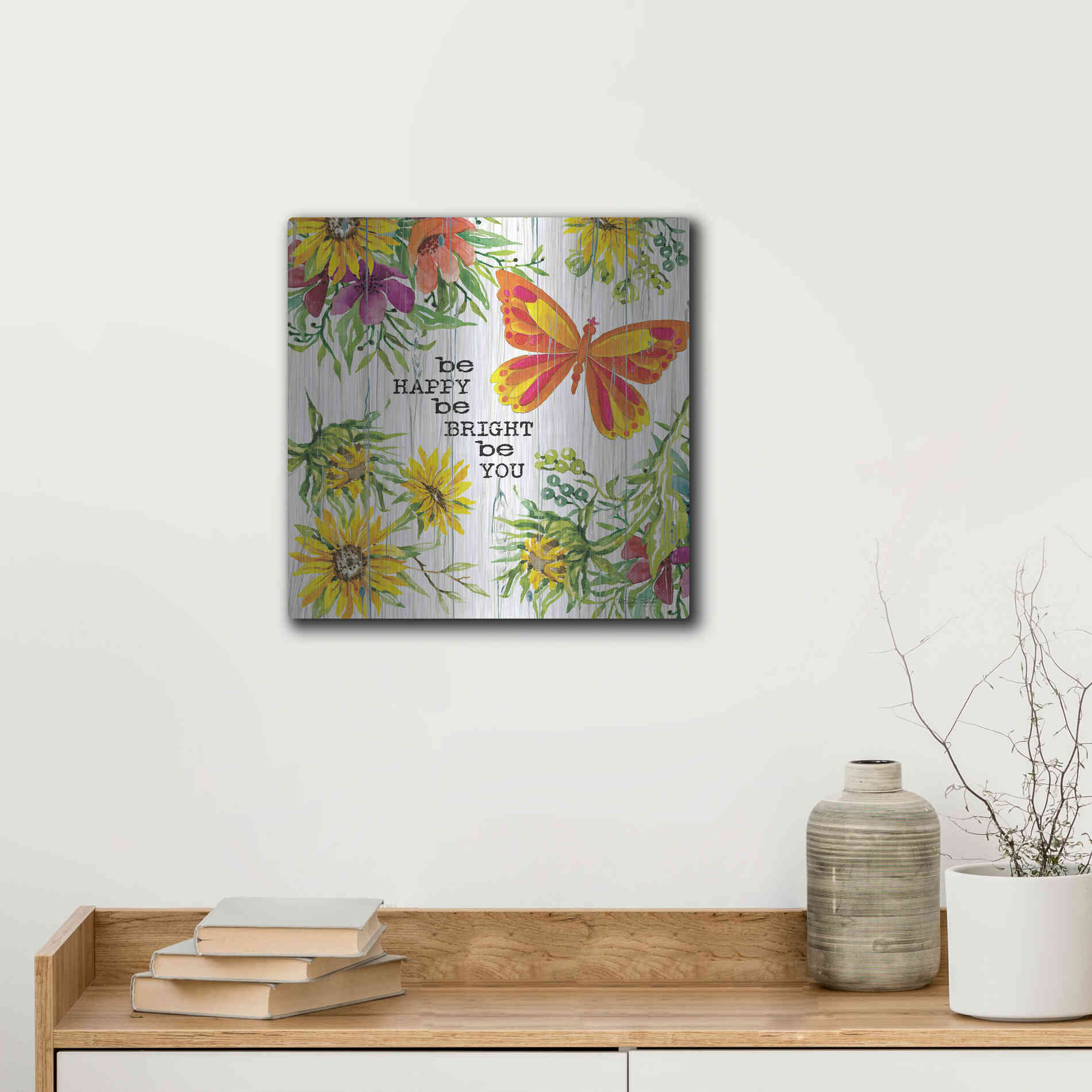 Luxe Metal Art 'Be Happy' by Cindy Jacobs, Metal Wall Art,12x12