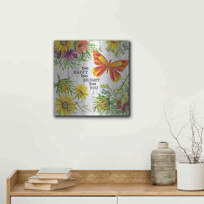 Luxe Metal Art 'Be Happy' by Cindy Jacobs, Metal Wall Art,12x12