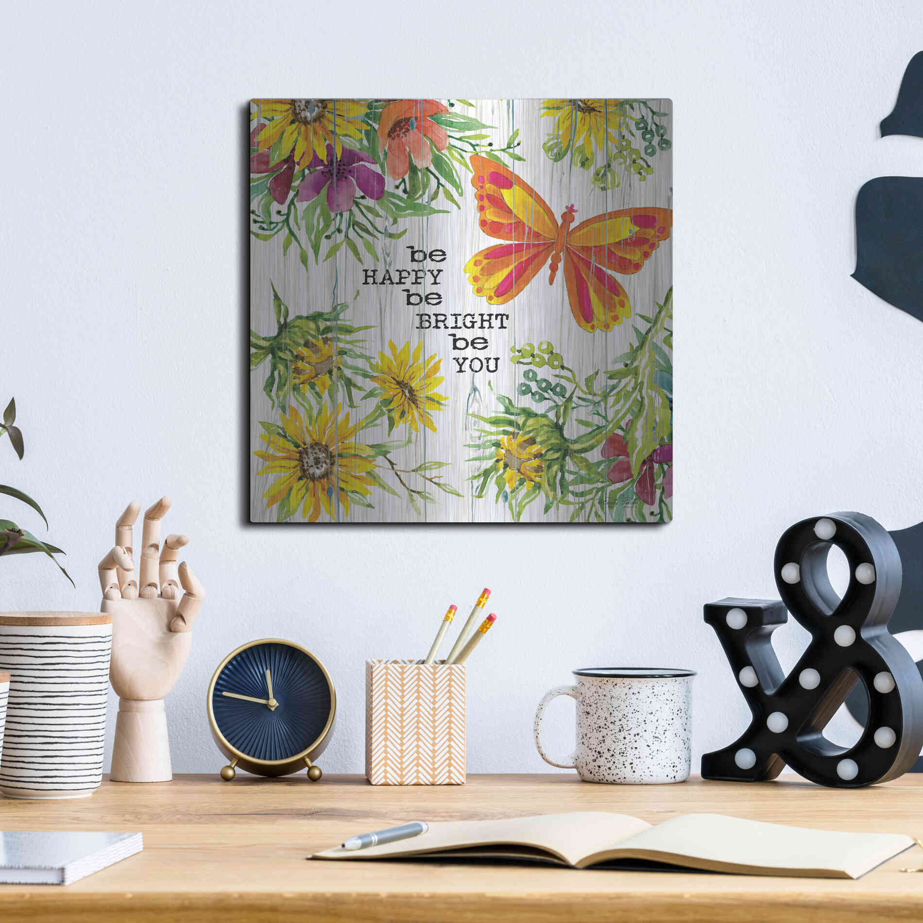 Luxe Metal Art 'Be Happy' by Cindy Jacobs, Metal Wall Art,12x12