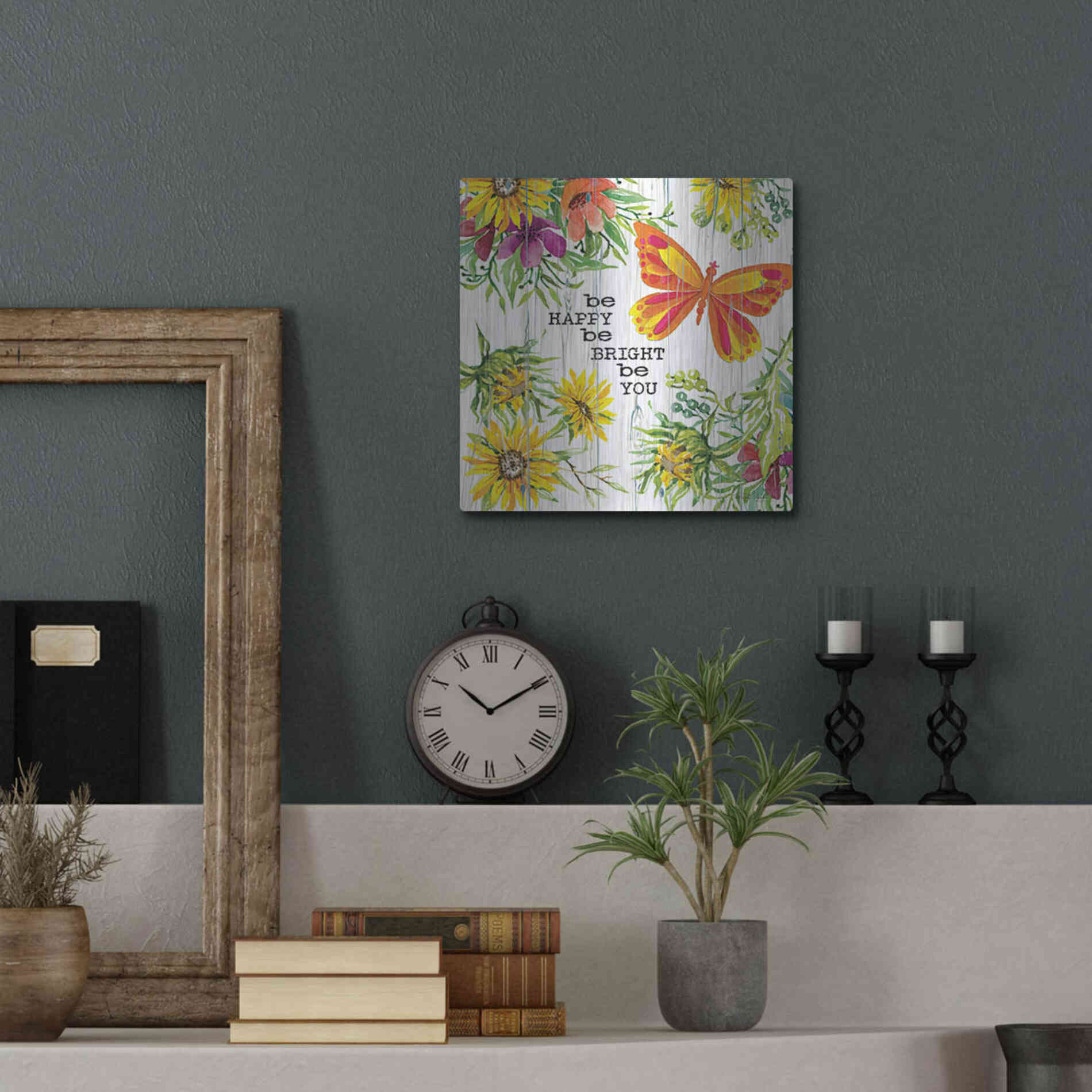 Luxe Metal Art 'Be Happy' by Cindy Jacobs, Metal Wall Art,12x12