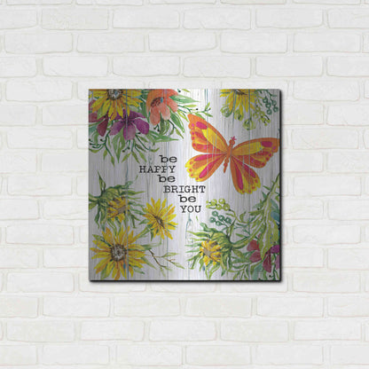 Luxe Metal Art 'Be Happy' by Cindy Jacobs, Metal Wall Art,24x24