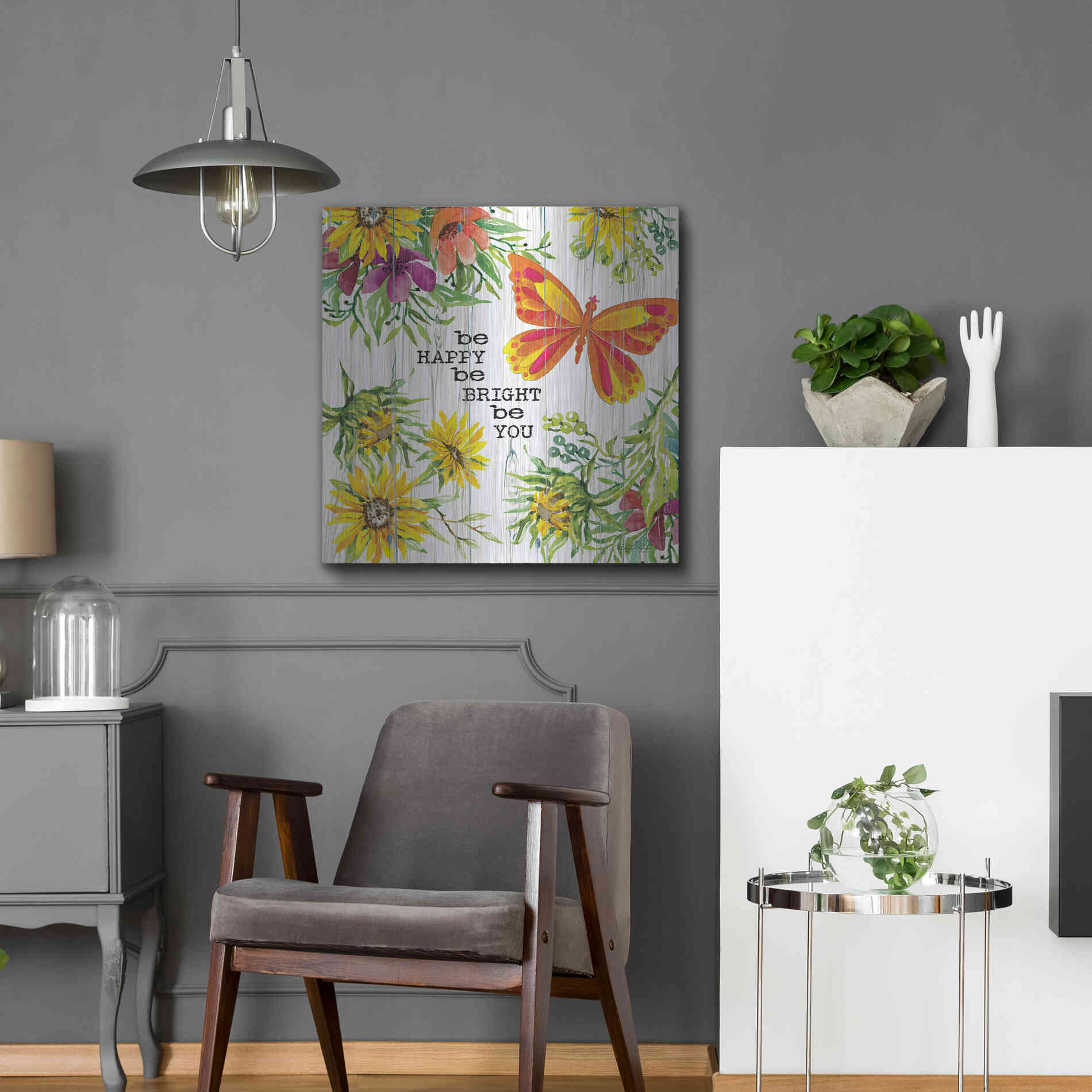 Luxe Metal Art 'Be Happy' by Cindy Jacobs, Metal Wall Art,24x24