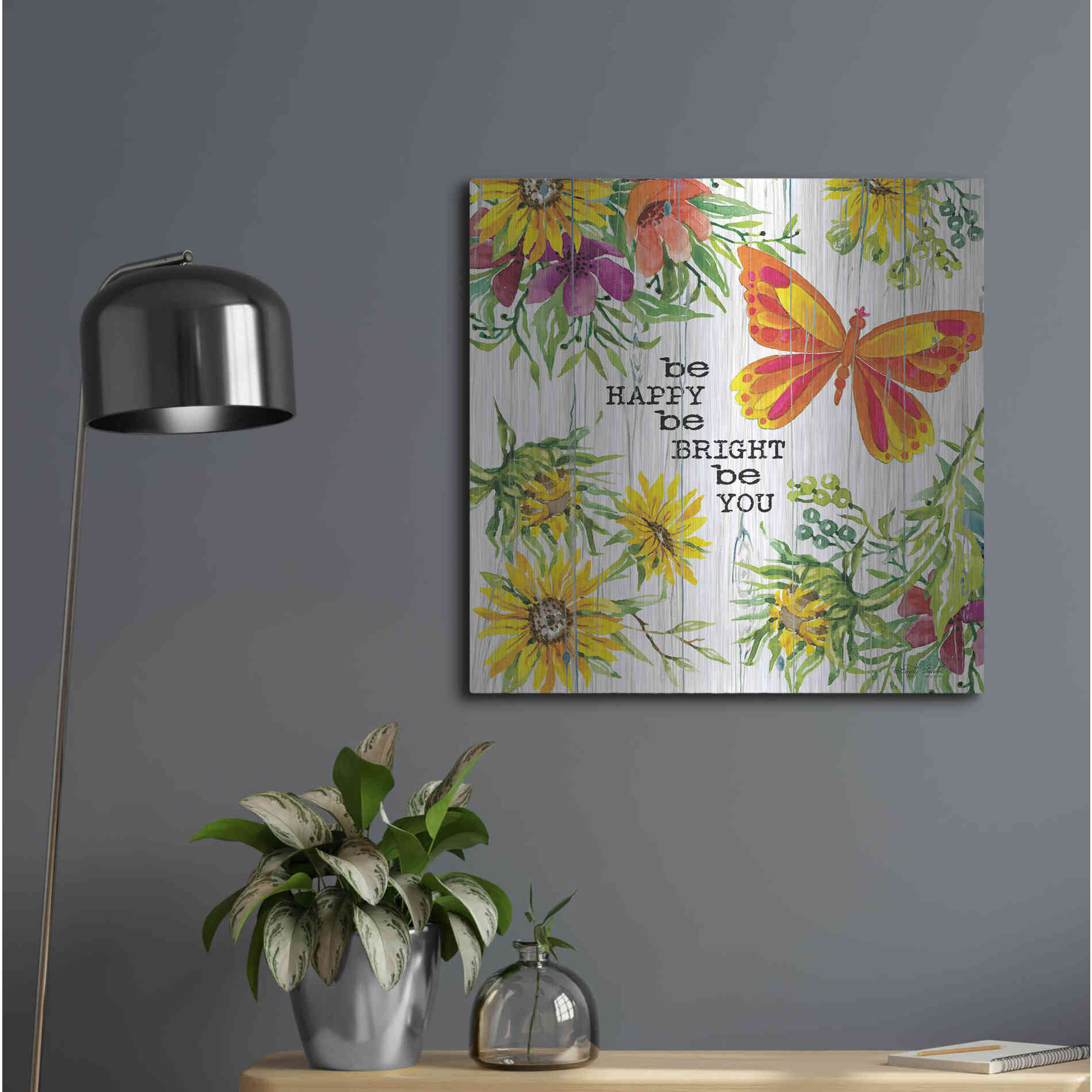 Luxe Metal Art 'Be Happy' by Cindy Jacobs, Metal Wall Art,24x24