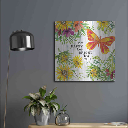 Luxe Metal Art 'Be Happy' by Cindy Jacobs, Metal Wall Art,24x24