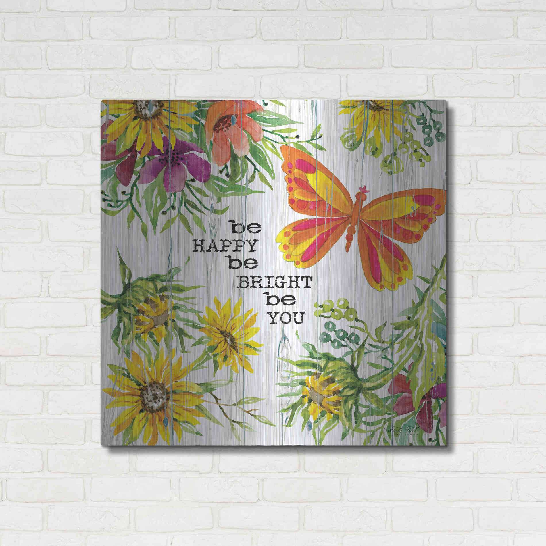 Luxe Metal Art 'Be Happy' by Cindy Jacobs, Metal Wall Art,36x36