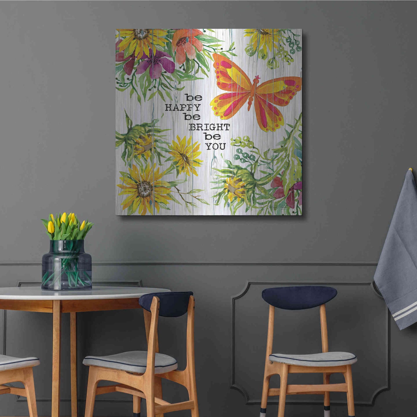 Luxe Metal Art 'Be Happy' by Cindy Jacobs, Metal Wall Art,36x36