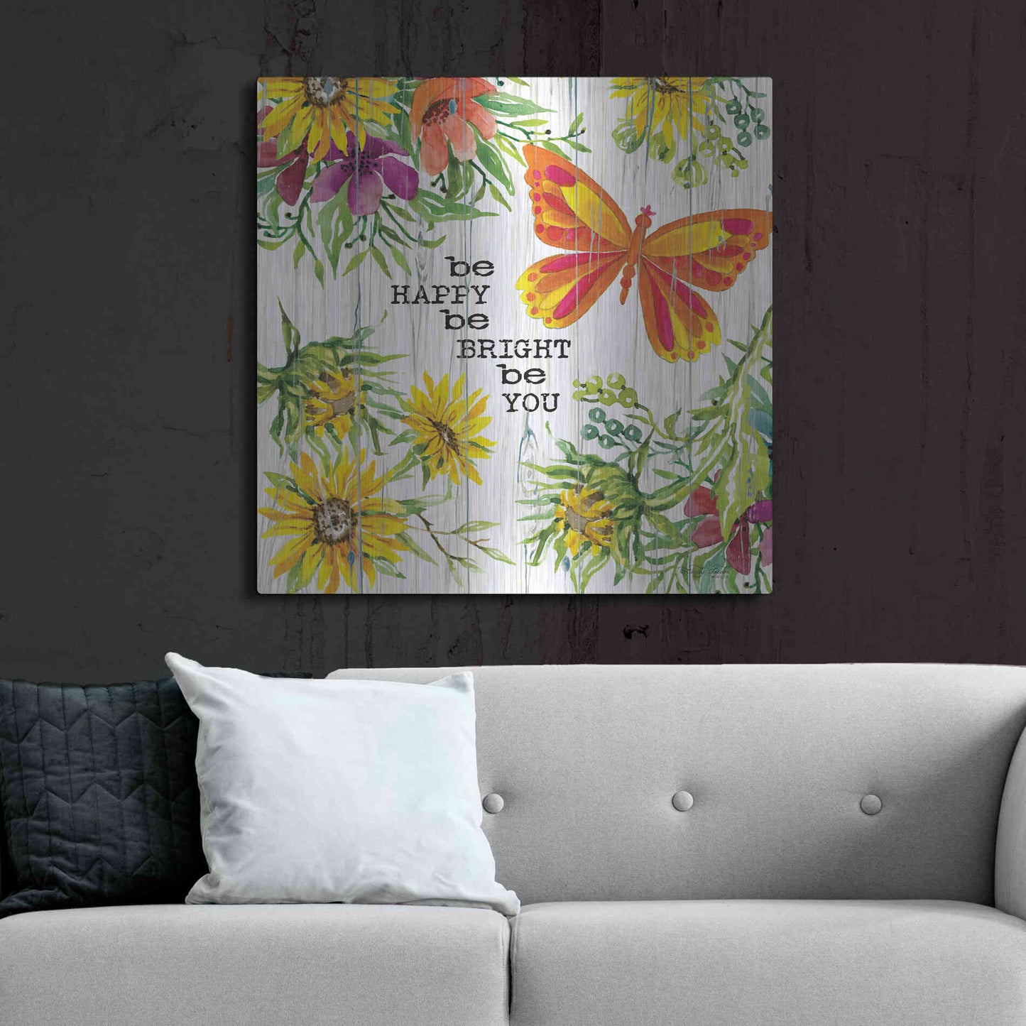 Luxe Metal Art 'Be Happy' by Cindy Jacobs, Metal Wall Art,36x36