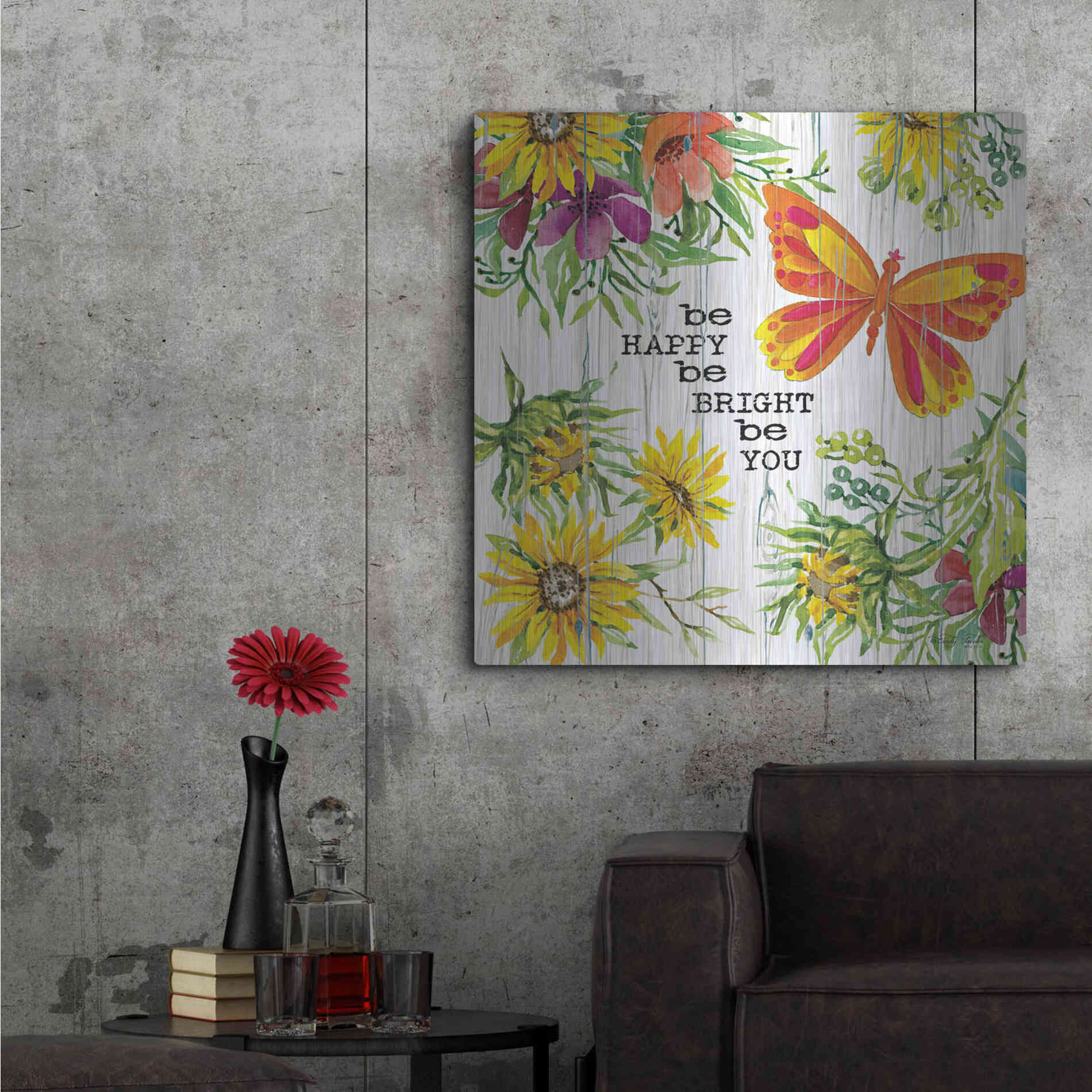 Luxe Metal Art 'Be Happy' by Cindy Jacobs, Metal Wall Art,36x36