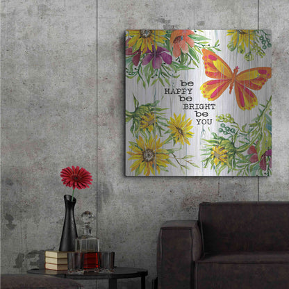 Luxe Metal Art 'Be Happy' by Cindy Jacobs, Metal Wall Art,36x36