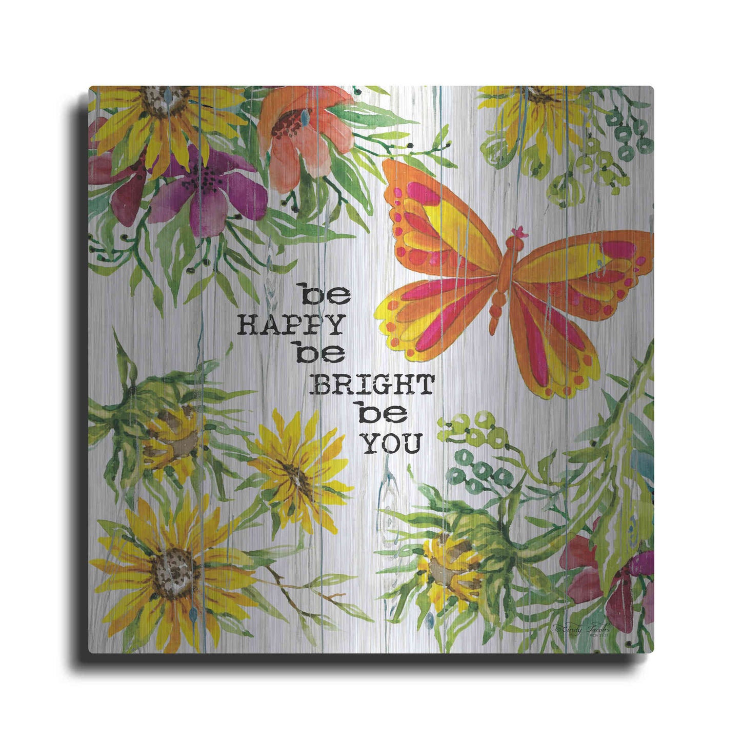 Luxe Metal Art 'Be Happy' by Cindy Jacobs, Metal Wall Art