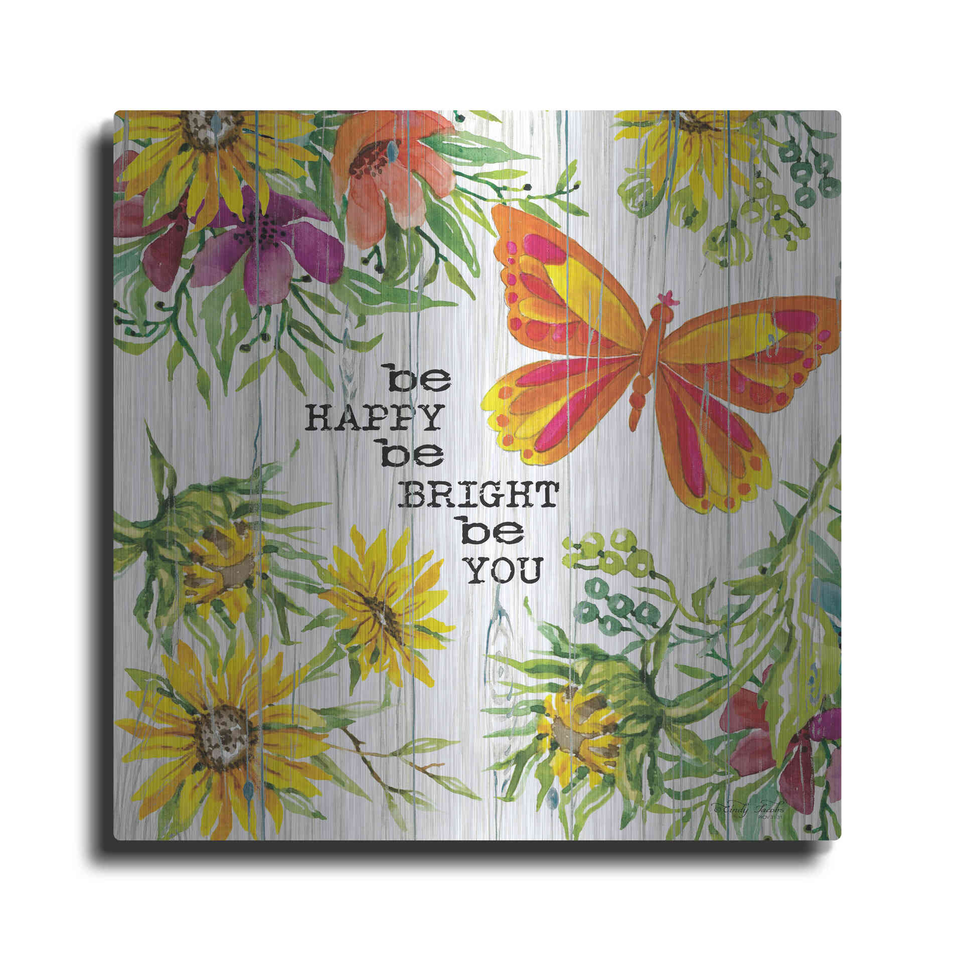 Luxe Metal Art 'Be Happy' by Cindy Jacobs, Metal Wall Art