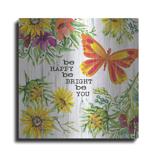 Luxe Metal Art 'Be Happy' by Cindy Jacobs, Metal Wall Art