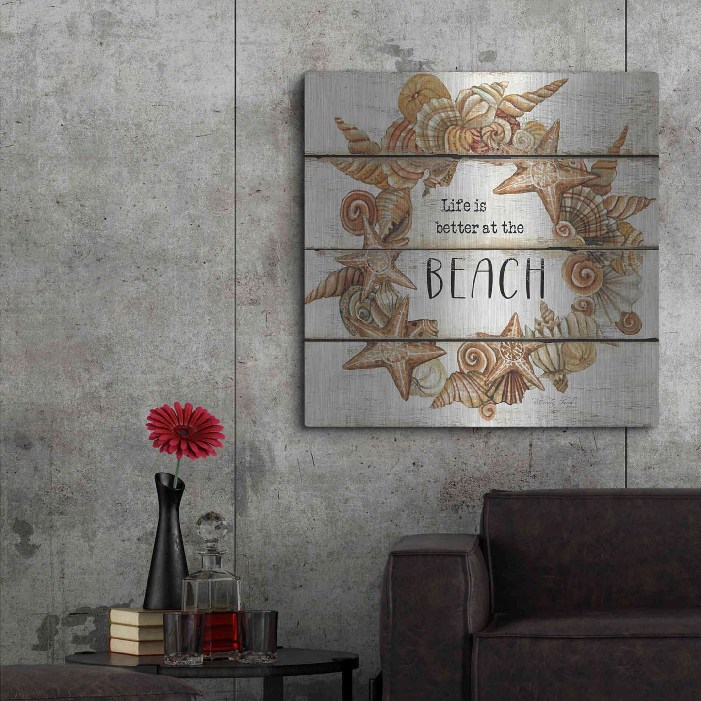 Luxe Metal Art 'Life is Better at the Beach' by Cindy Jacobs, Metal Wall Art,36x36