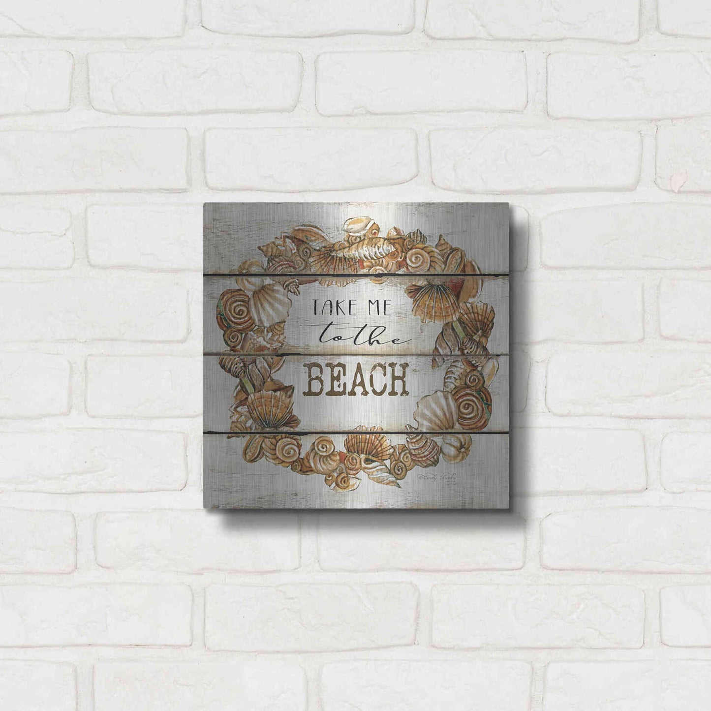 Luxe Metal Art 'Take Me to the Beach' by Cindy Jacobs, Metal Wall Art,12x12