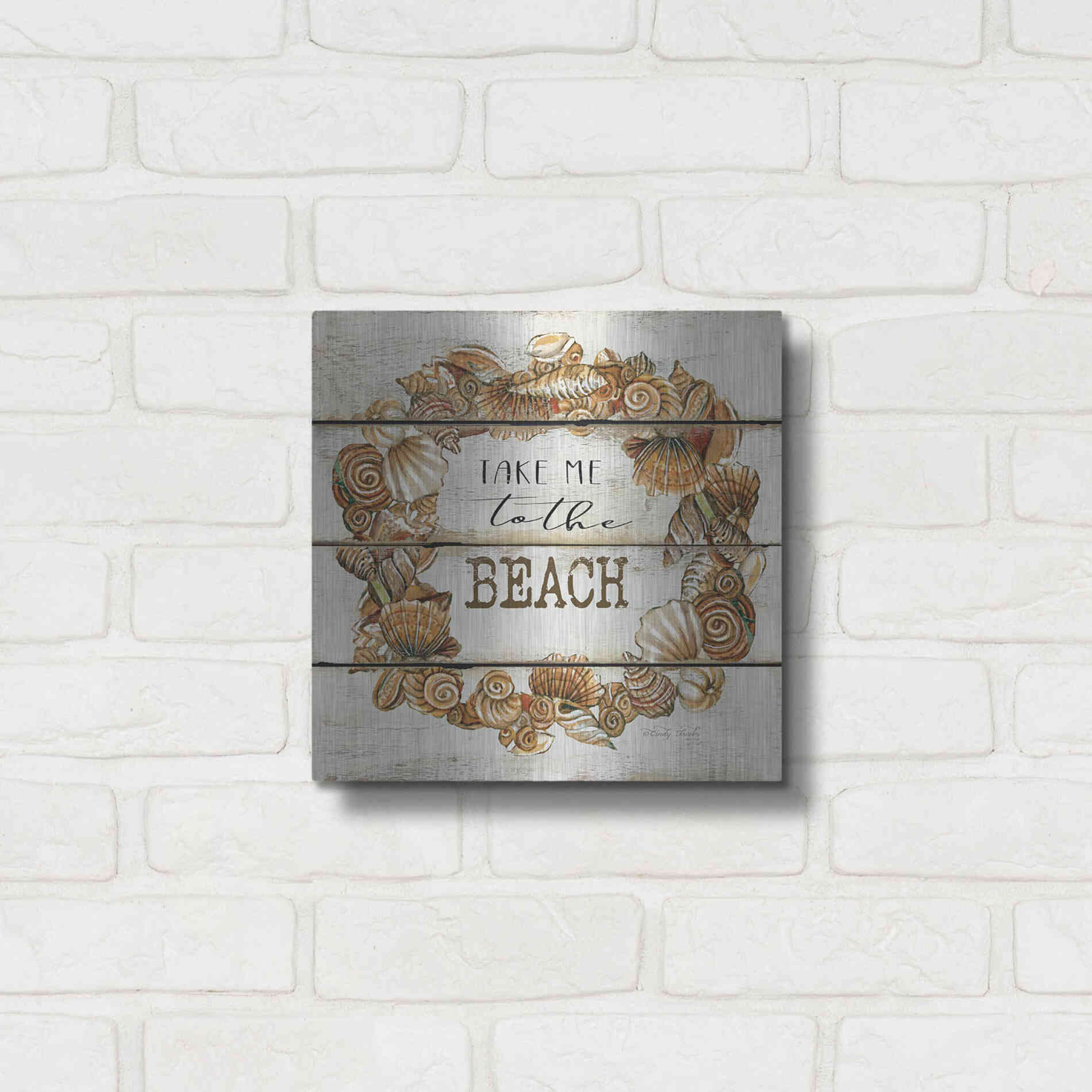 Luxe Metal Art 'Take Me to the Beach' by Cindy Jacobs, Metal Wall Art,12x12