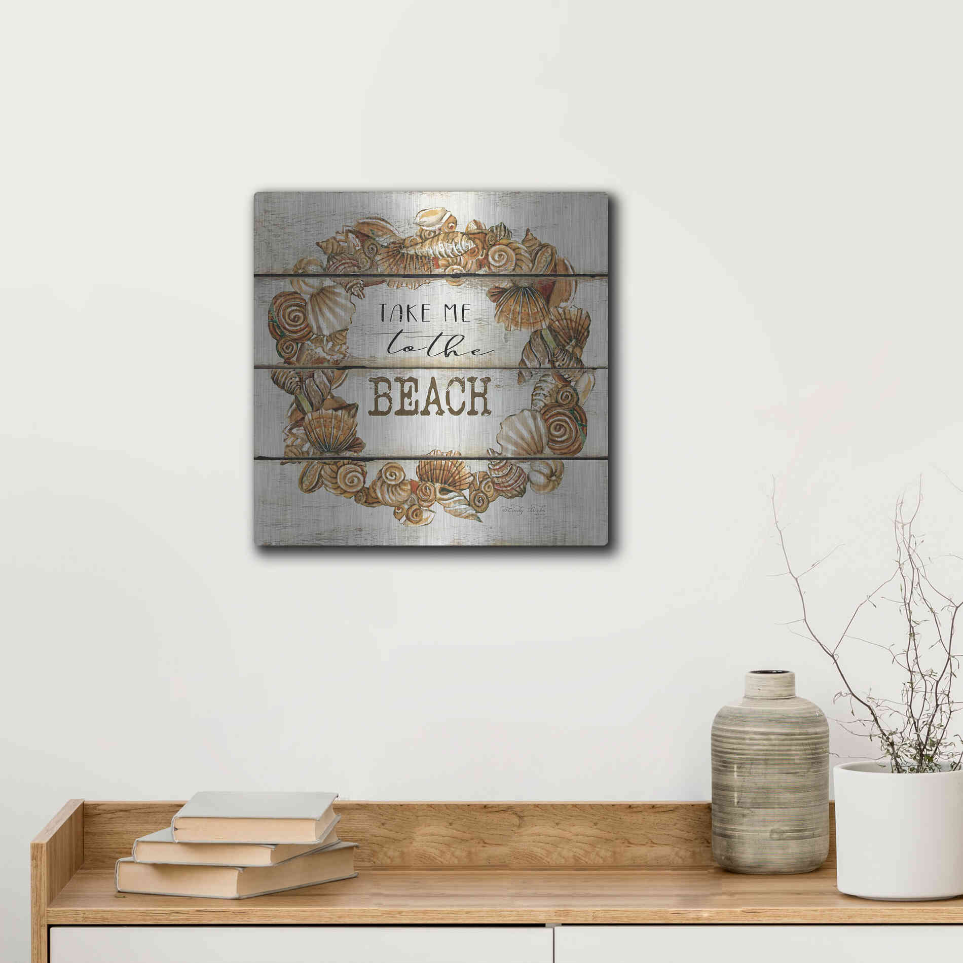 Luxe Metal Art 'Take Me to the Beach' by Cindy Jacobs, Metal Wall Art,12x12