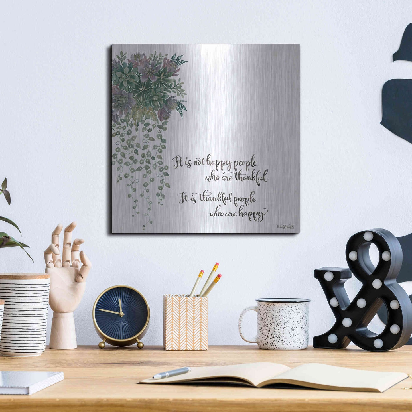 Luxe Metal Art 'Thankful People' by Cindy Jacobs, Metal Wall Art,12x12