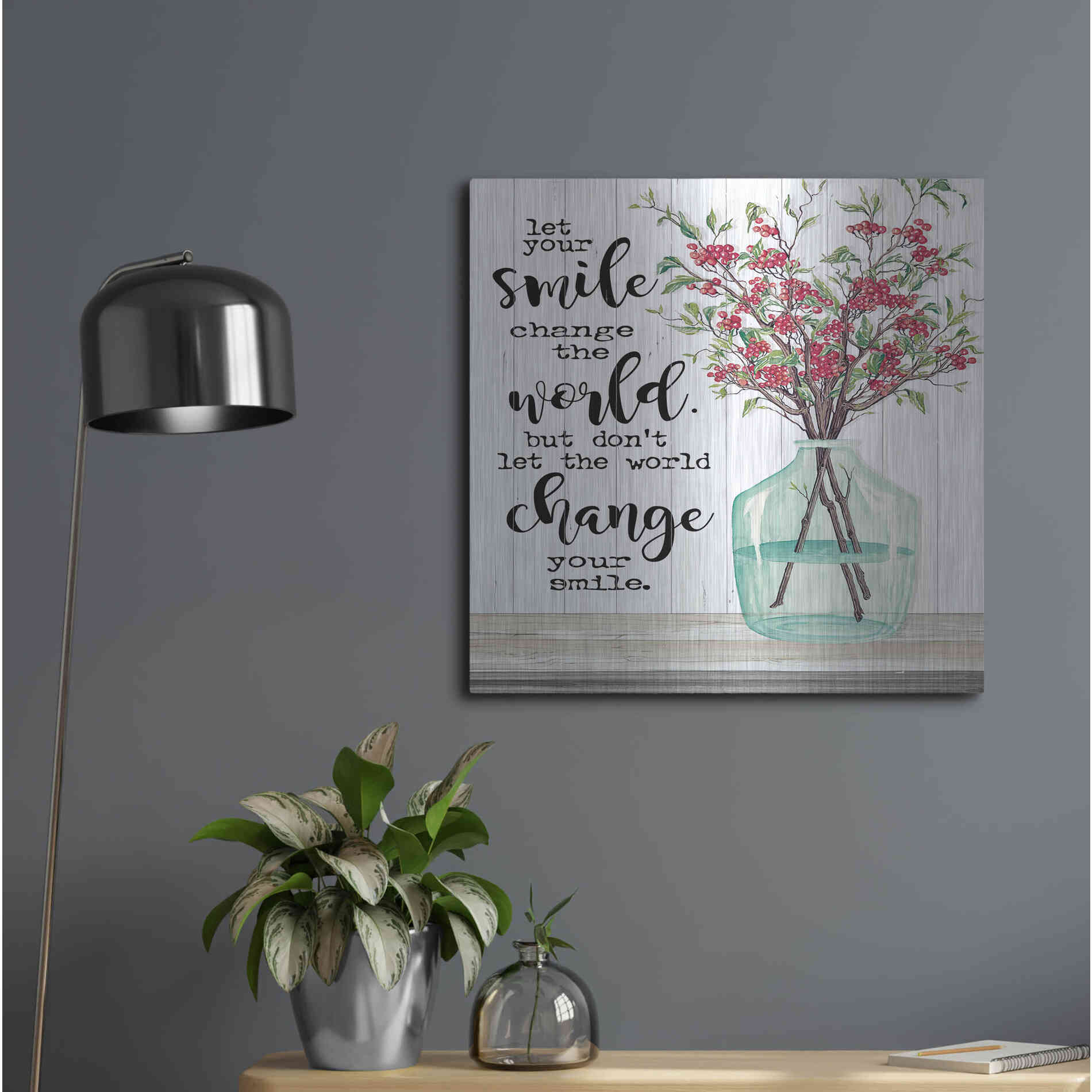 Luxe Metal Art 'Let Your Smile Change the World' by Cindy Jacobs, Metal Wall Art,24x24