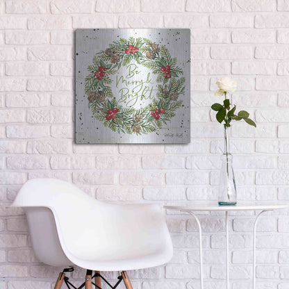 Luxe Metal Art 'Be Merry & Bright Wreath' by Cindy Jacobs, Metal Wall Art,24x24