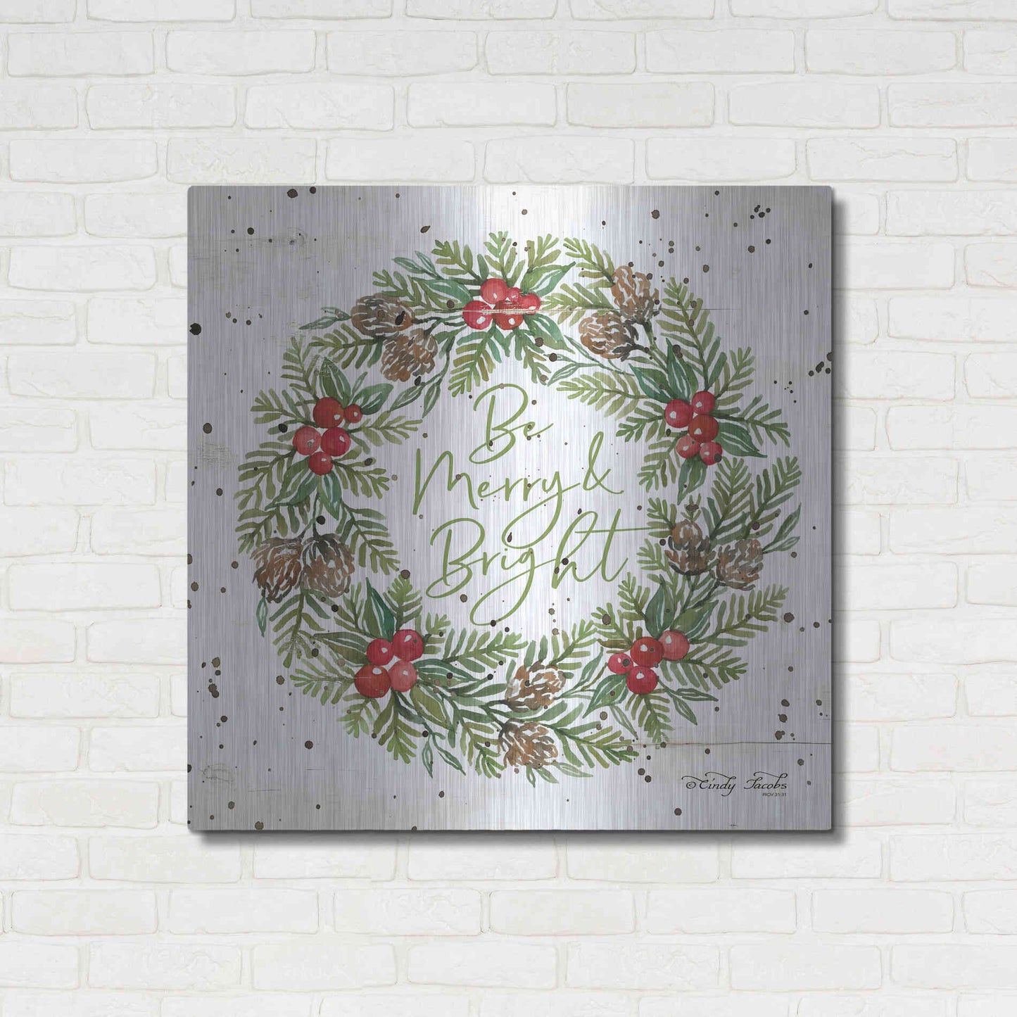 Luxe Metal Art 'Be Merry & Bright Wreath' by Cindy Jacobs, Metal Wall Art,36x36