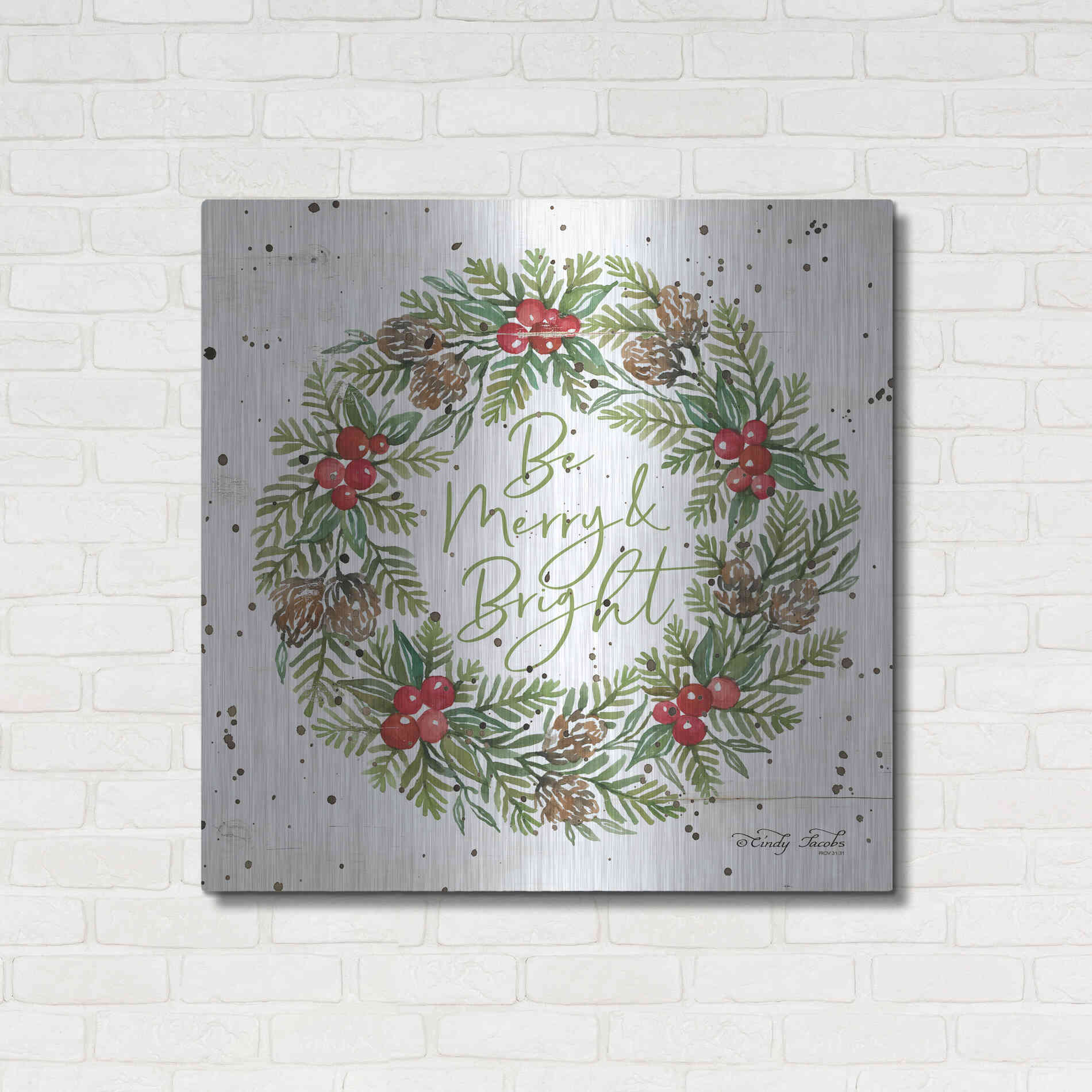 Luxe Metal Art 'Be Merry & Bright Wreath' by Cindy Jacobs, Metal Wall Art,36x36