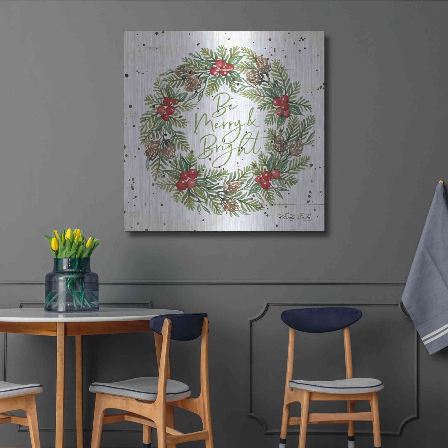 Luxe Metal Art 'Be Merry & Bright Wreath' by Cindy Jacobs, Metal Wall Art,36x36