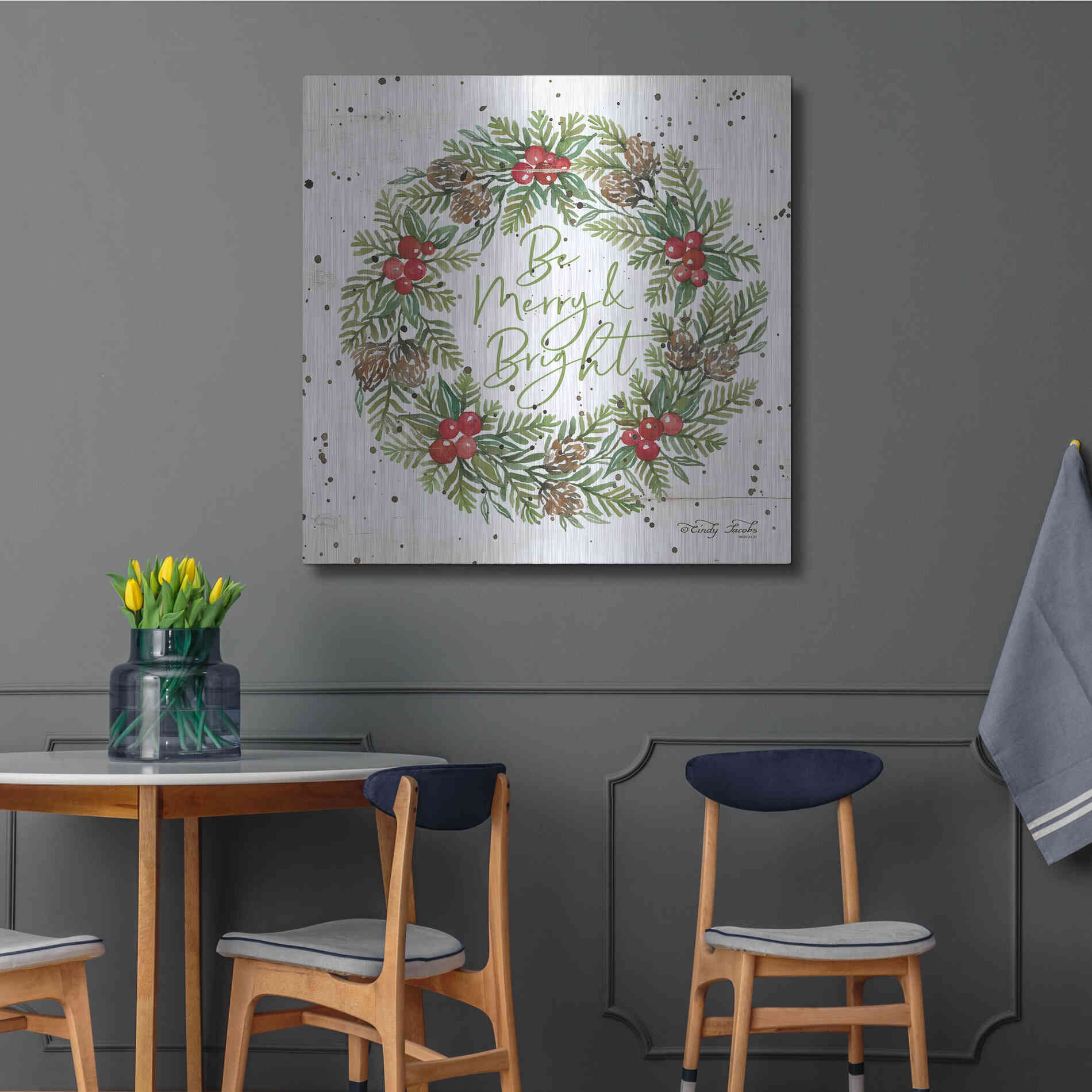 Luxe Metal Art 'Be Merry & Bright Wreath' by Cindy Jacobs, Metal Wall Art,36x36