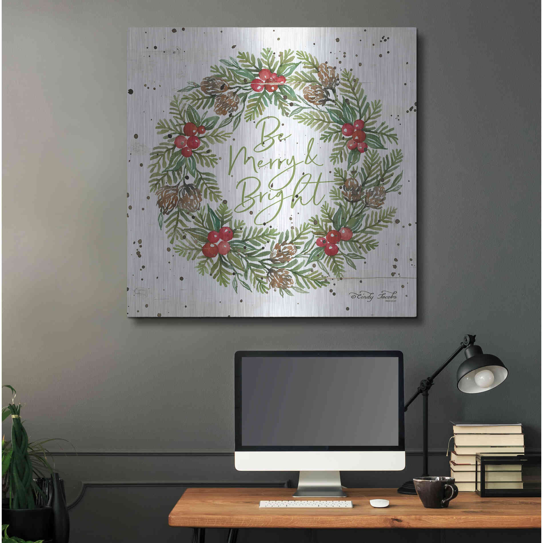 Luxe Metal Art 'Be Merry & Bright Wreath' by Cindy Jacobs, Metal Wall Art,36x36