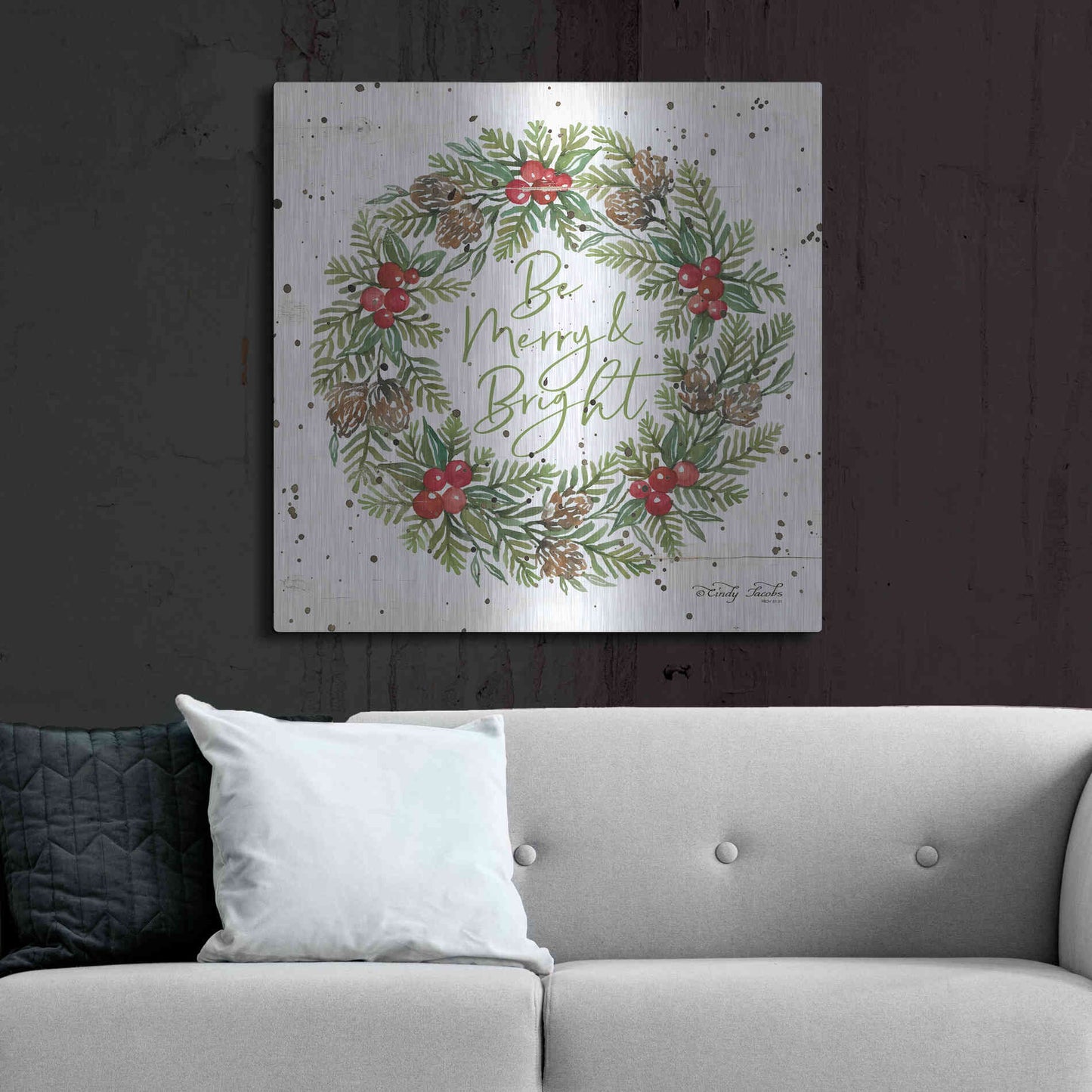 Luxe Metal Art 'Be Merry & Bright Wreath' by Cindy Jacobs, Metal Wall Art,36x36