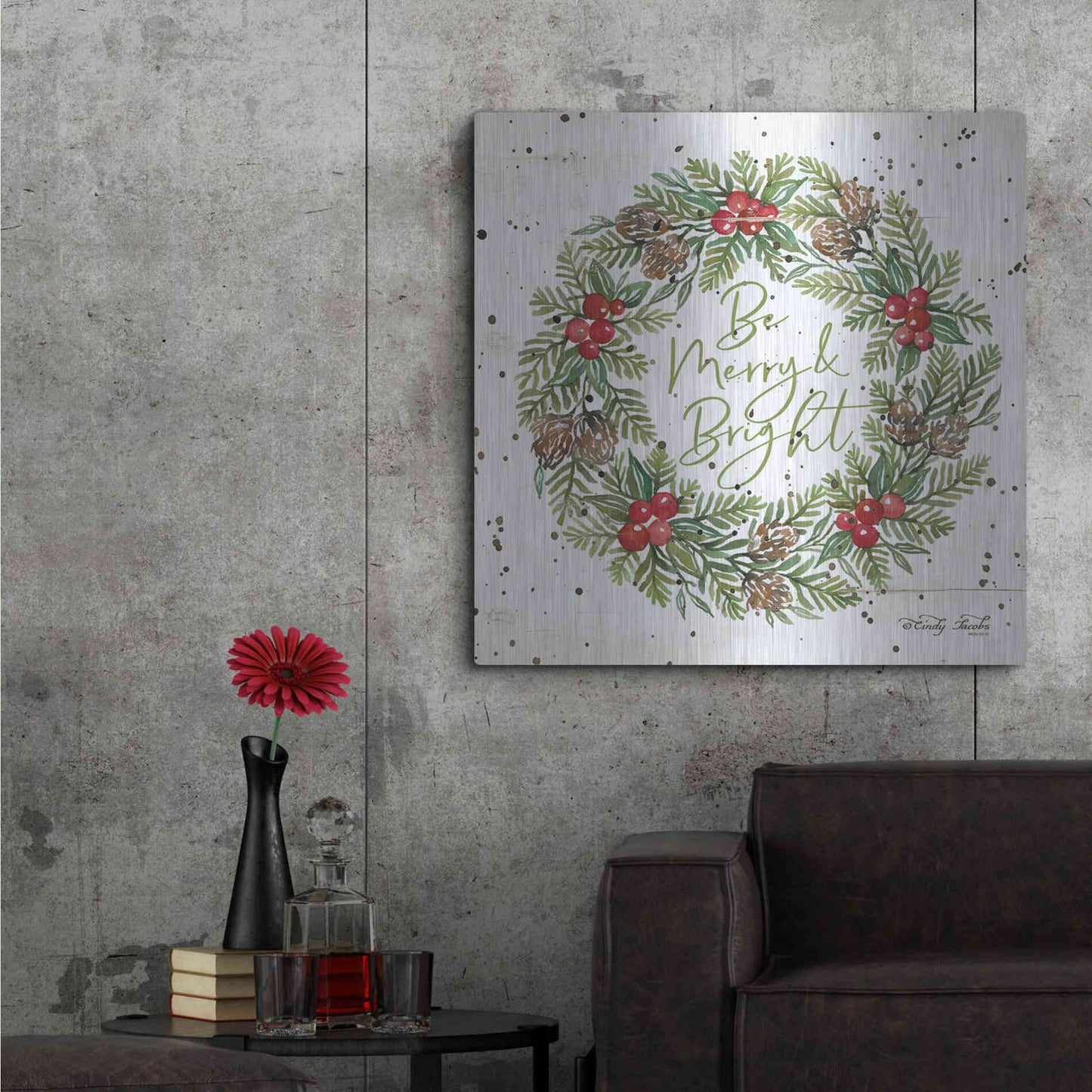 Luxe Metal Art 'Be Merry & Bright Wreath' by Cindy Jacobs, Metal Wall Art,36x36