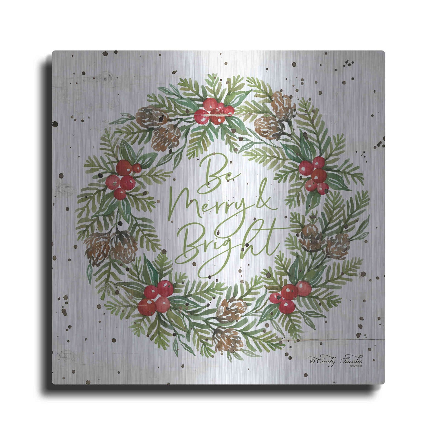 Luxe Metal Art 'Be Merry & Bright Wreath' by Cindy Jacobs, Metal Wall Art