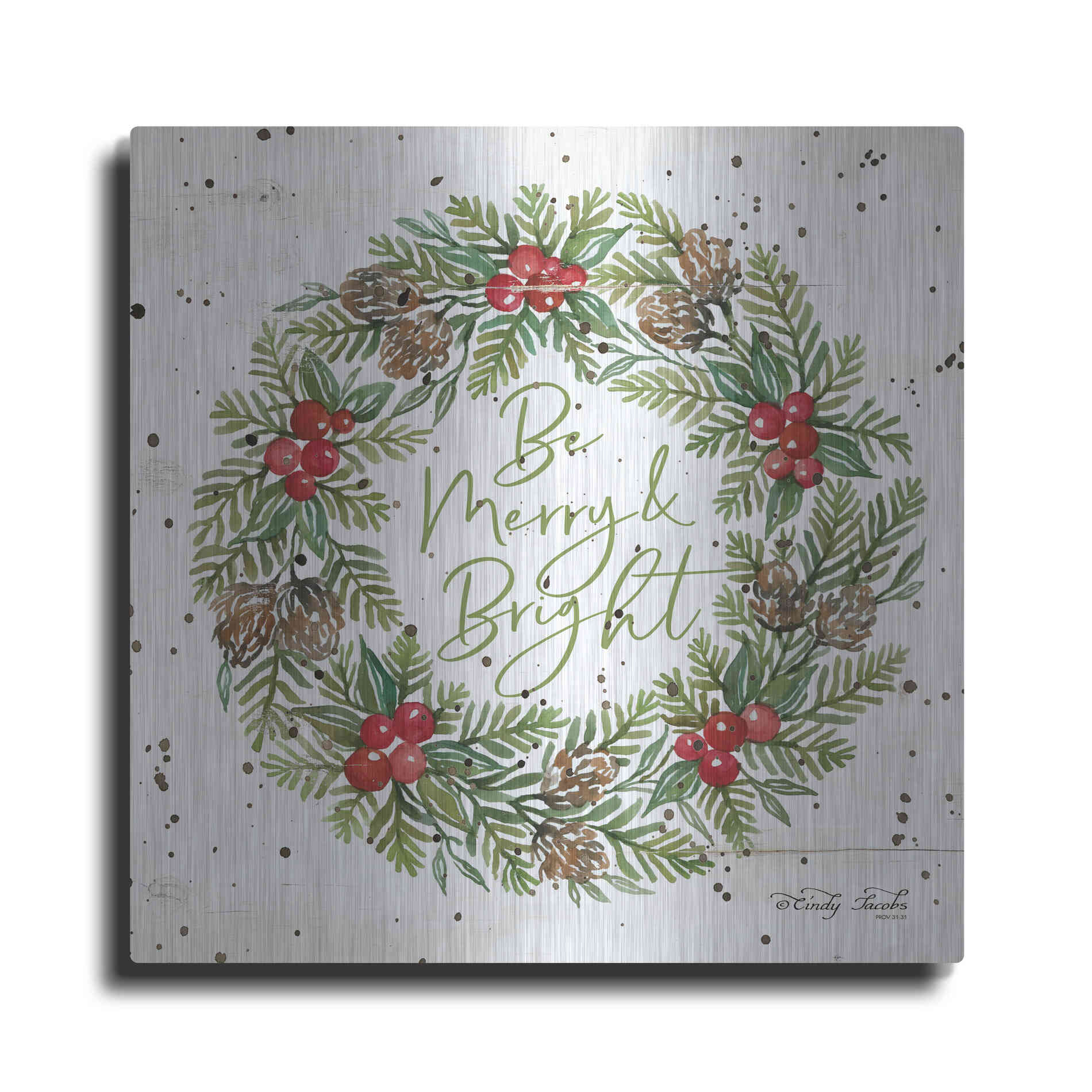 Luxe Metal Art 'Be Merry & Bright Wreath' by Cindy Jacobs, Metal Wall Art