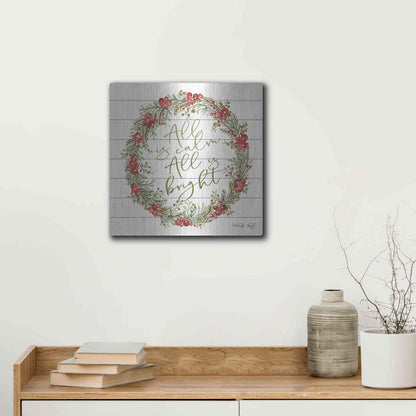 Luxe Metal Art 'All is Calm Berry Wreath' by Cindy Jacobs, Metal Wall Art,12x12