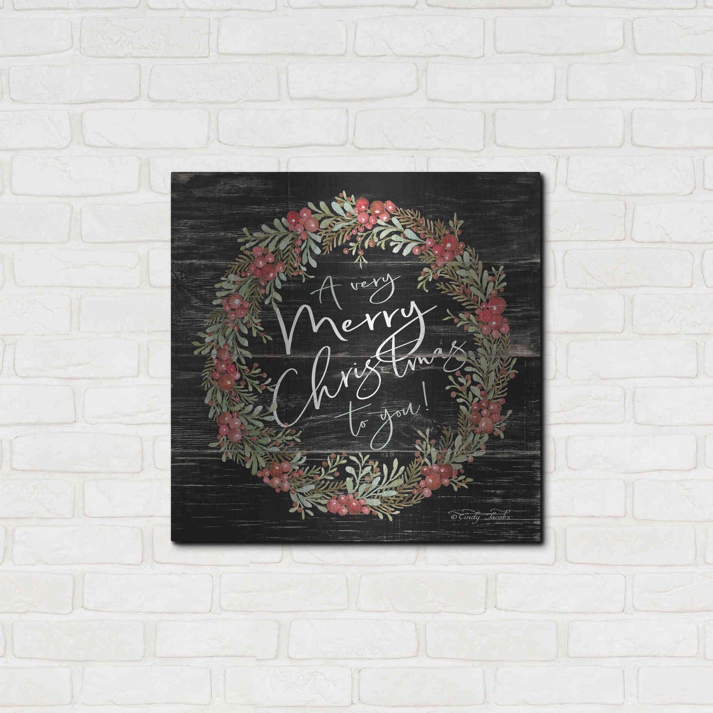 Luxe Metal Art 'A Very Merry Christmas Wreath' by Cindy Jacobs, Metal Wall Art,24x24