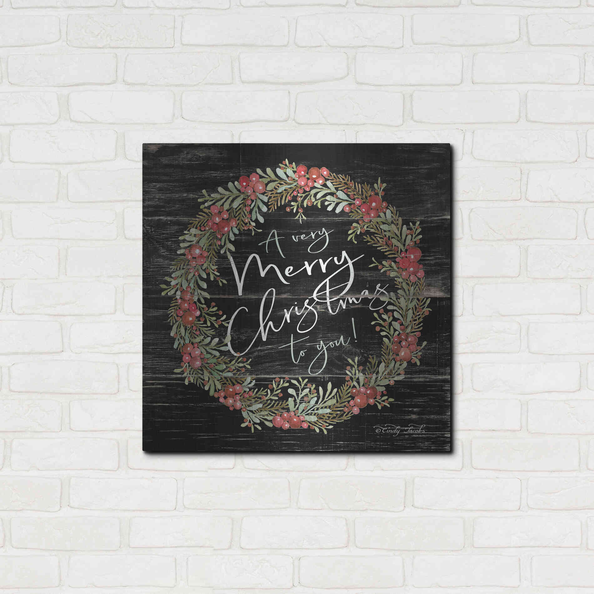 Luxe Metal Art 'A Very Merry Christmas Wreath' by Cindy Jacobs, Metal Wall Art,24x24