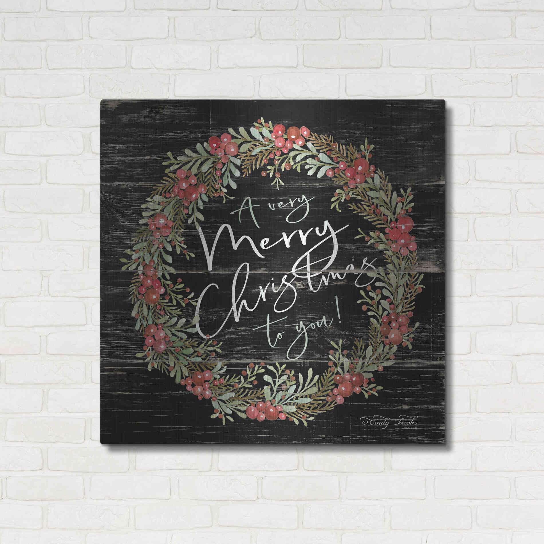 Luxe Metal Art 'A Very Merry Christmas Wreath' by Cindy Jacobs, Metal Wall Art,36x36