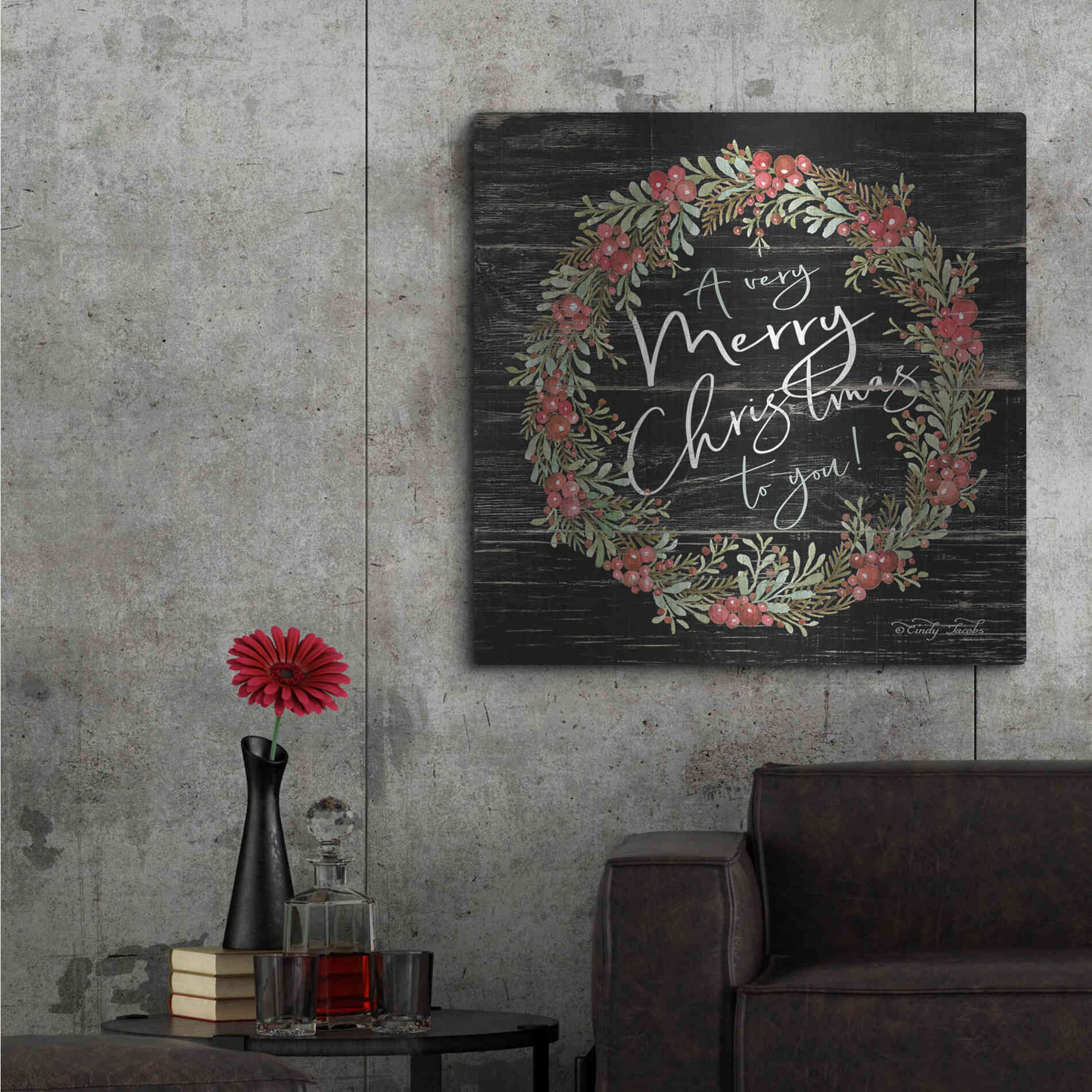 Luxe Metal Art 'A Very Merry Christmas Wreath' by Cindy Jacobs, Metal Wall Art,36x36