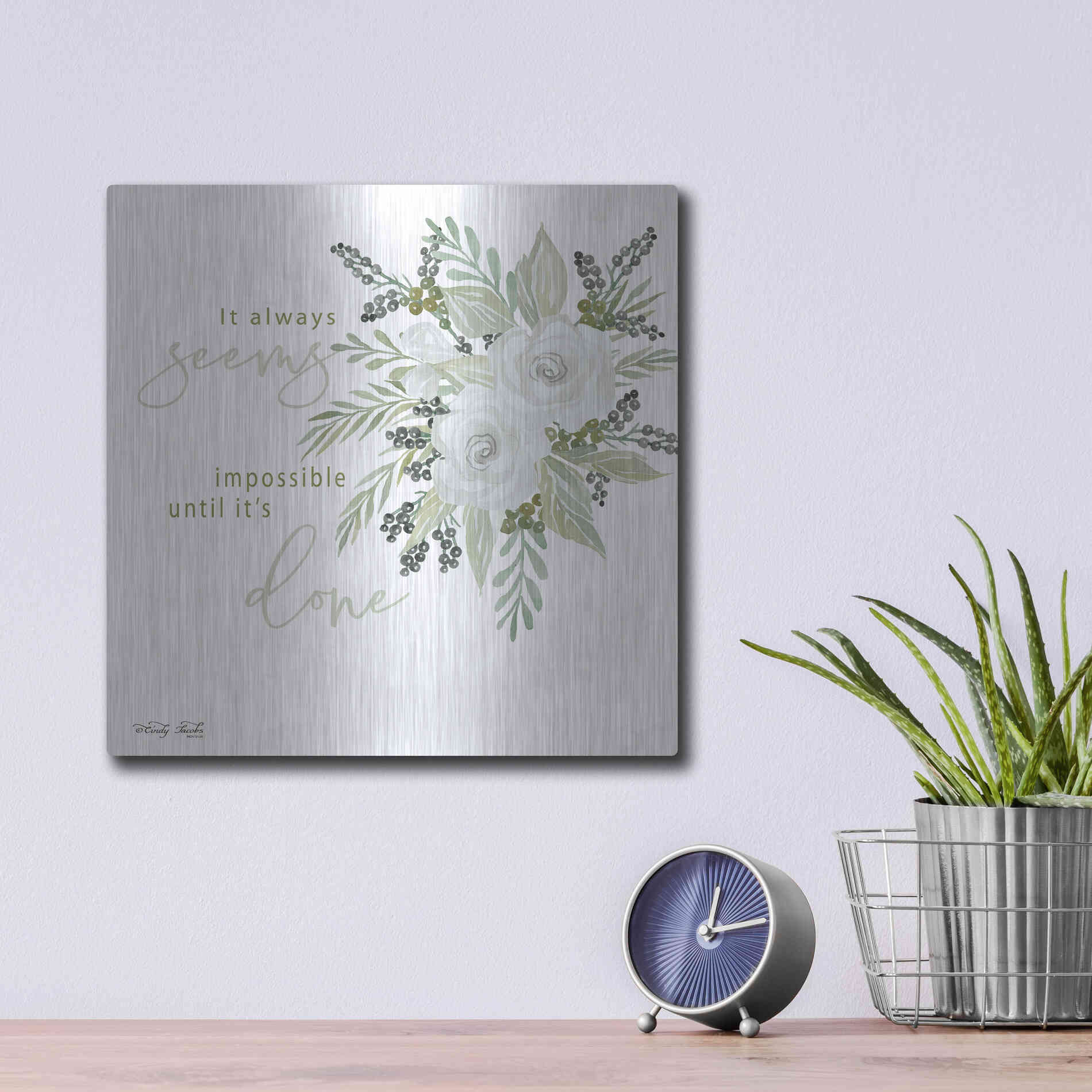 Luxe Metal Art 'It's Done' by Cindy Jacobs, Metal Wall Art,12x12