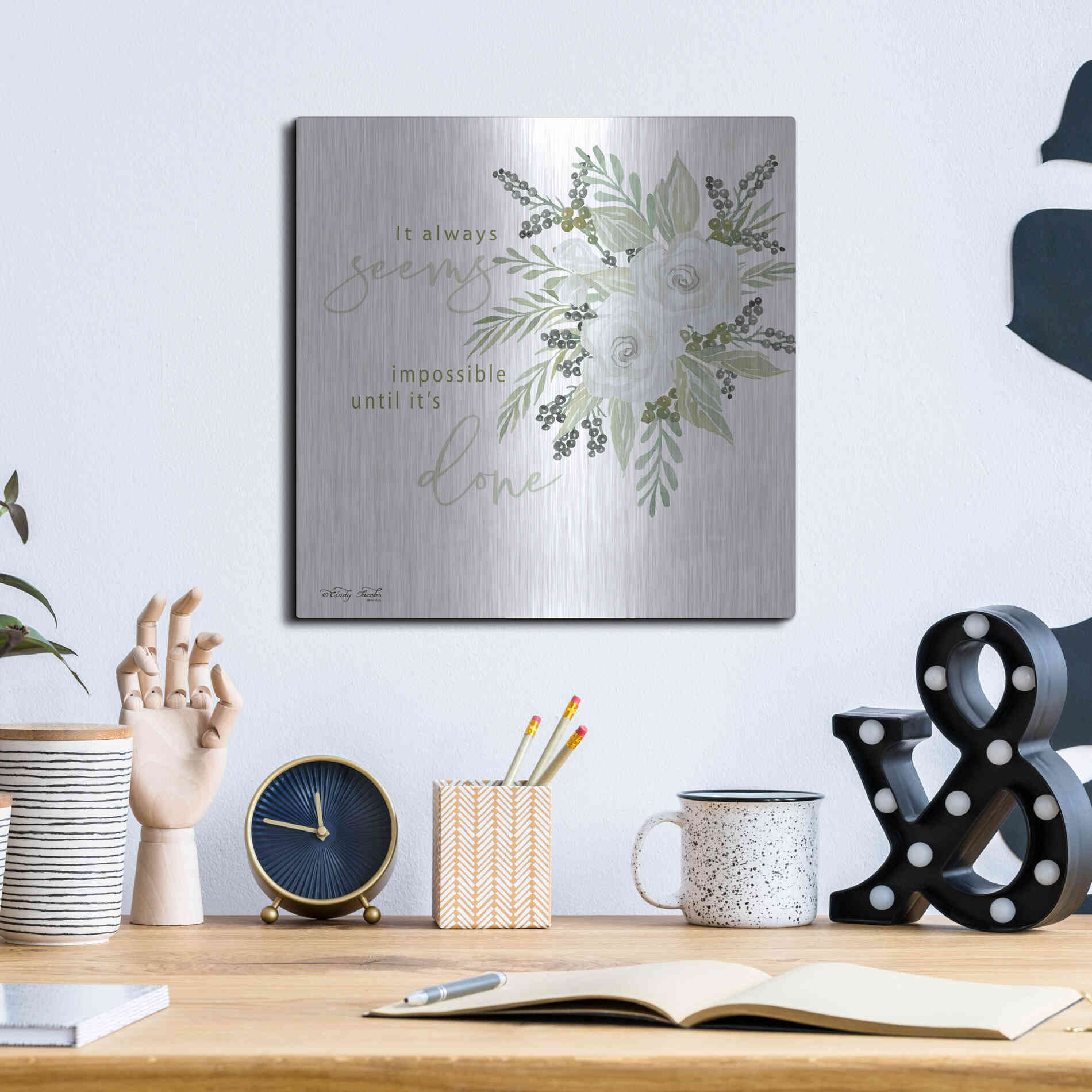 Luxe Metal Art 'It's Done' by Cindy Jacobs, Metal Wall Art,12x12