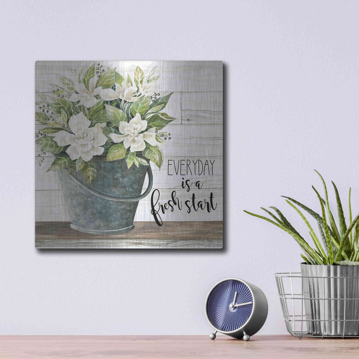 Luxe Metal Art 'Everyday is a Fresh Start' by Cindy Jacobs, Metal Wall Art,12x12