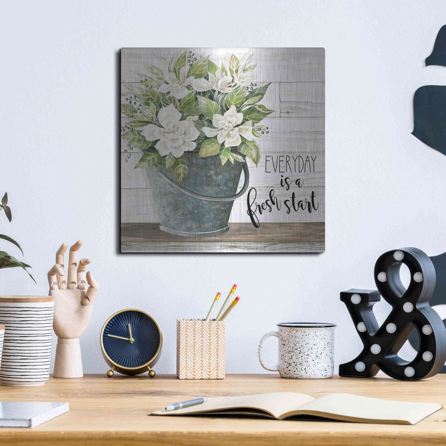 Luxe Metal Art 'Everyday is a Fresh Start' by Cindy Jacobs, Metal Wall Art,12x12