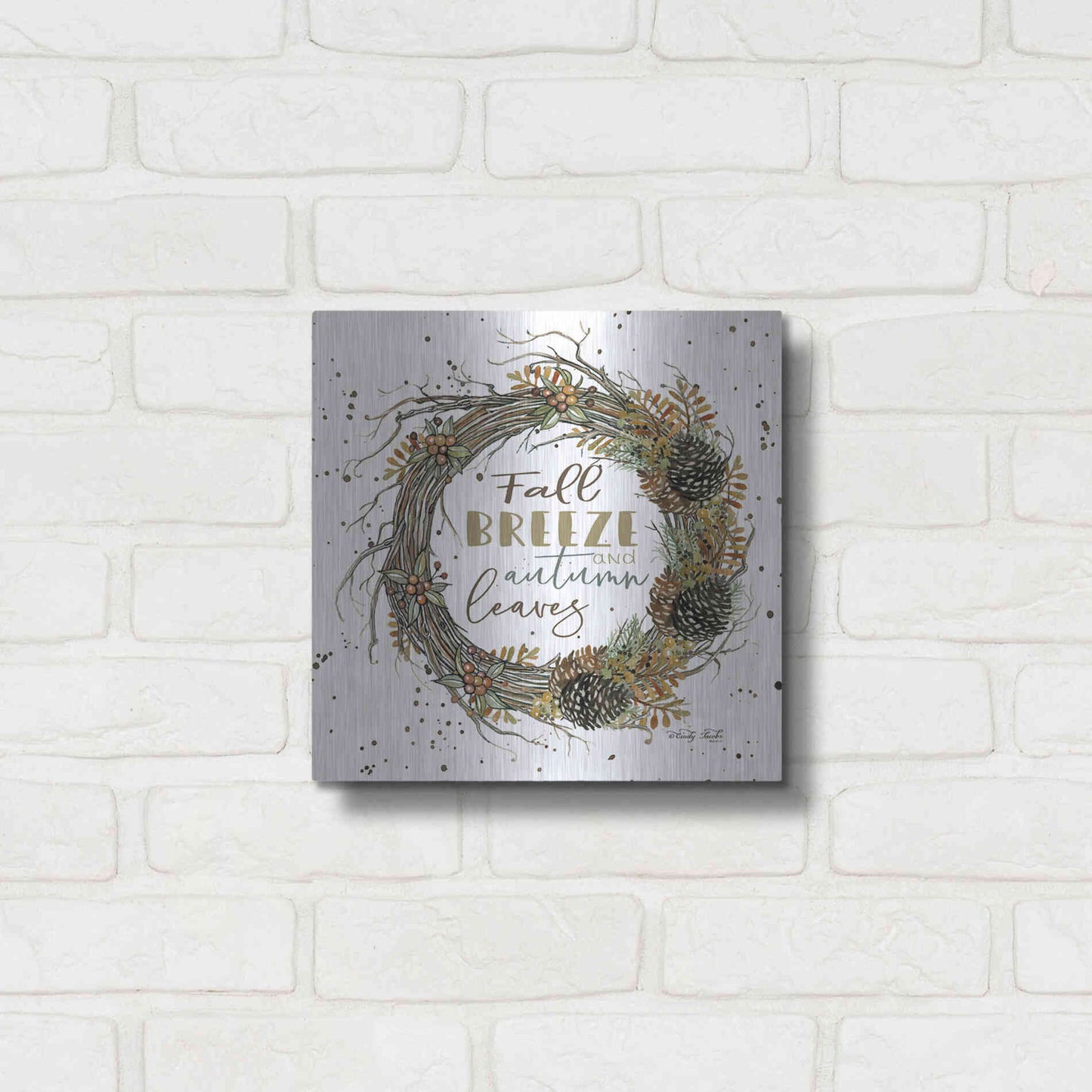 Luxe Metal Art 'Fall Breeze Wreath' by Cindy Jacobs, Metal Wall Art,12x12