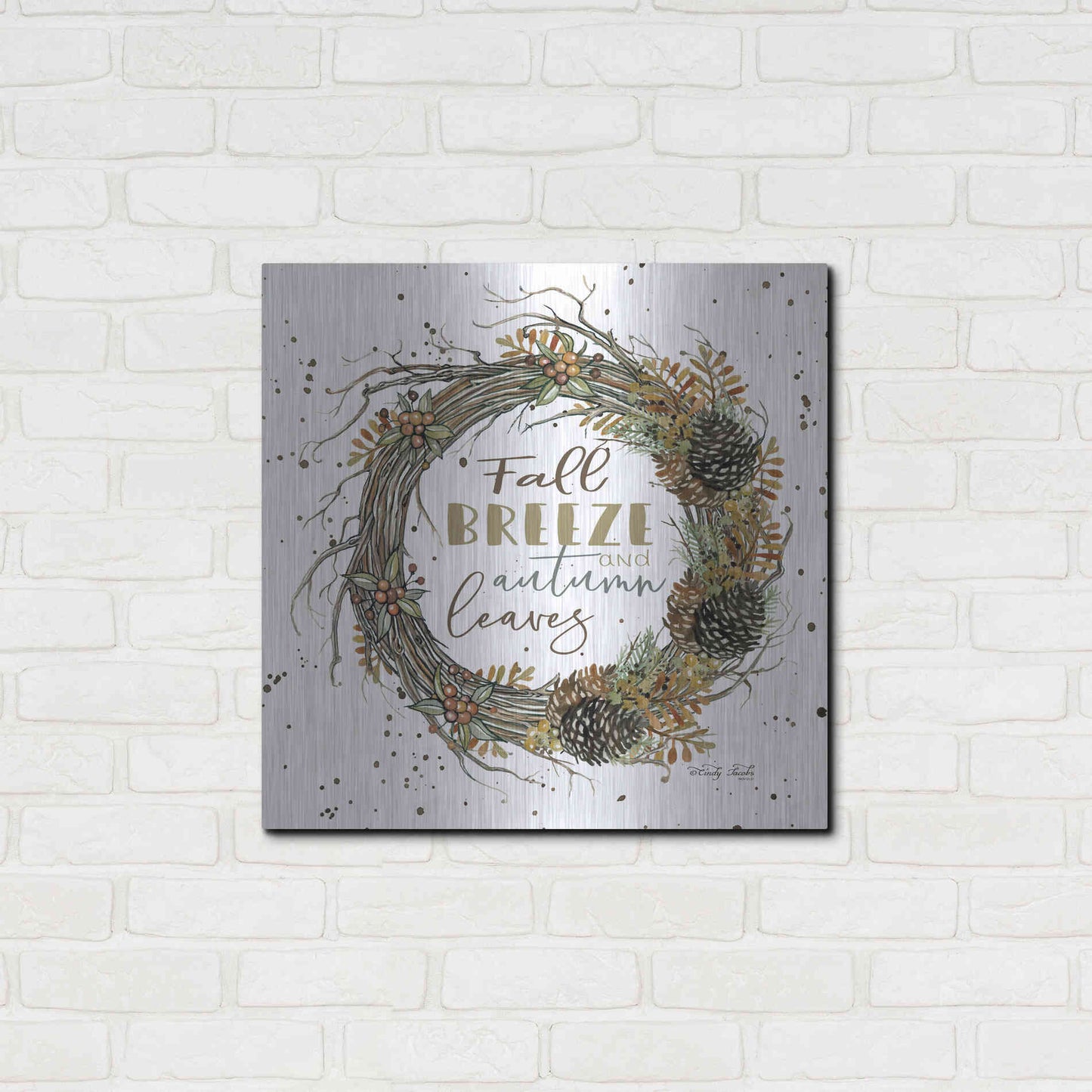 Luxe Metal Art 'Fall Breeze Wreath' by Cindy Jacobs, Metal Wall Art,24x24