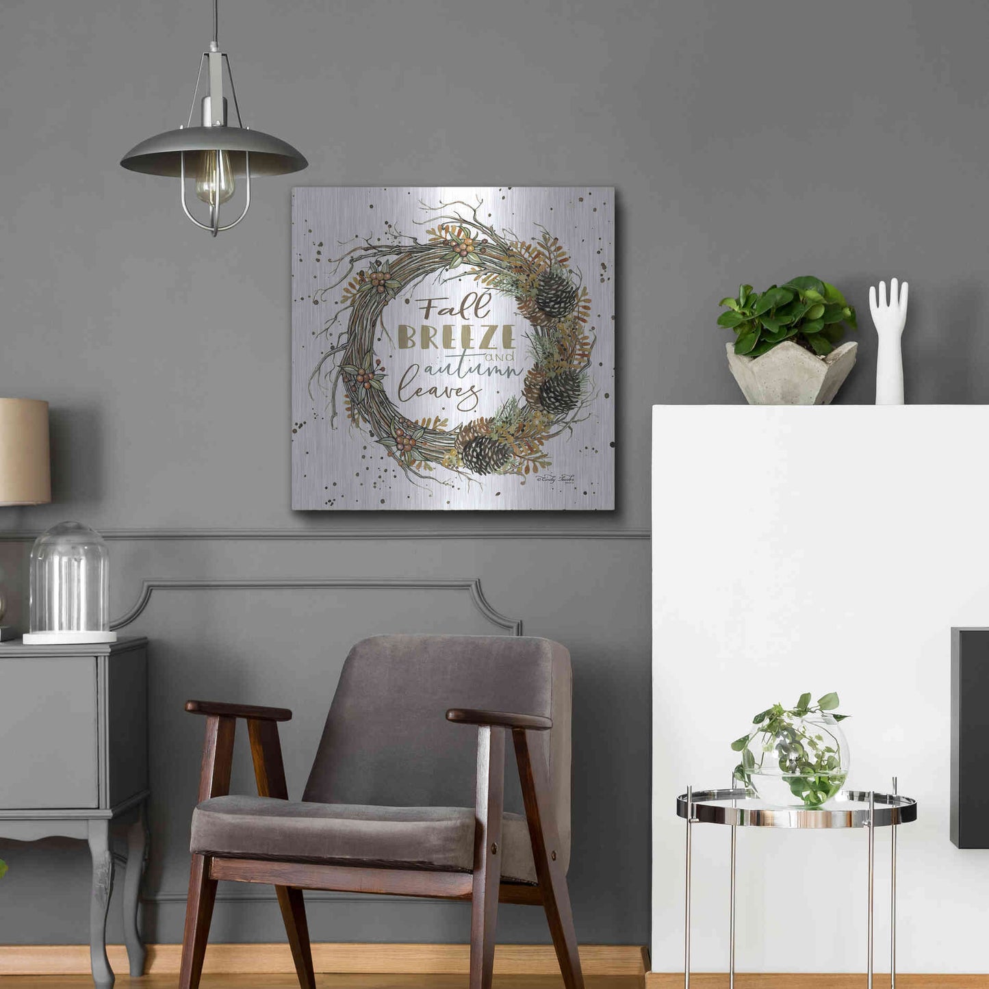 Luxe Metal Art 'Fall Breeze Wreath' by Cindy Jacobs, Metal Wall Art,24x24