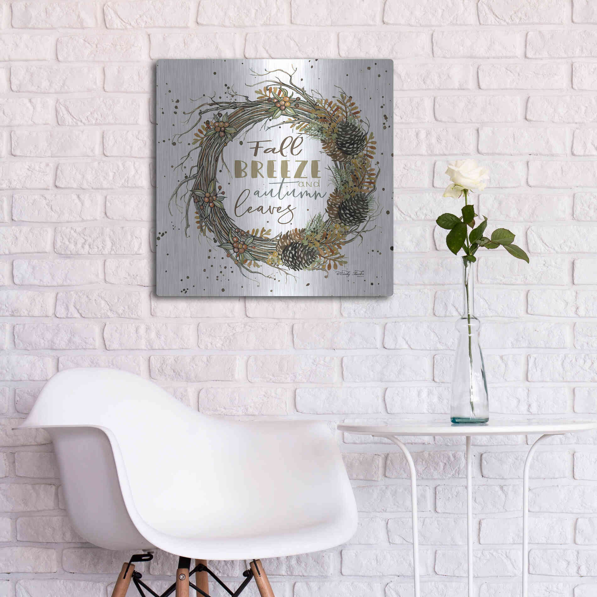 Luxe Metal Art 'Fall Breeze Wreath' by Cindy Jacobs, Metal Wall Art,24x24