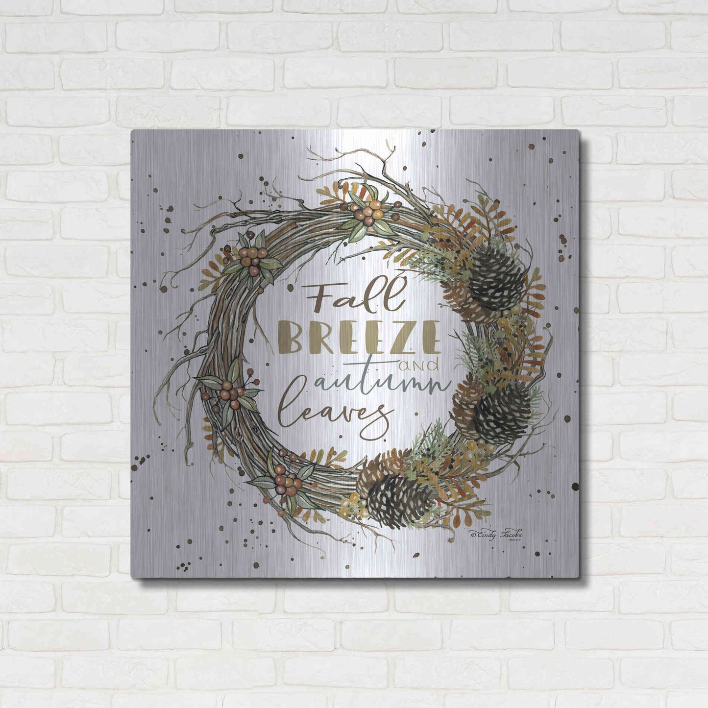 Luxe Metal Art 'Fall Breeze Wreath' by Cindy Jacobs, Metal Wall Art,36x36