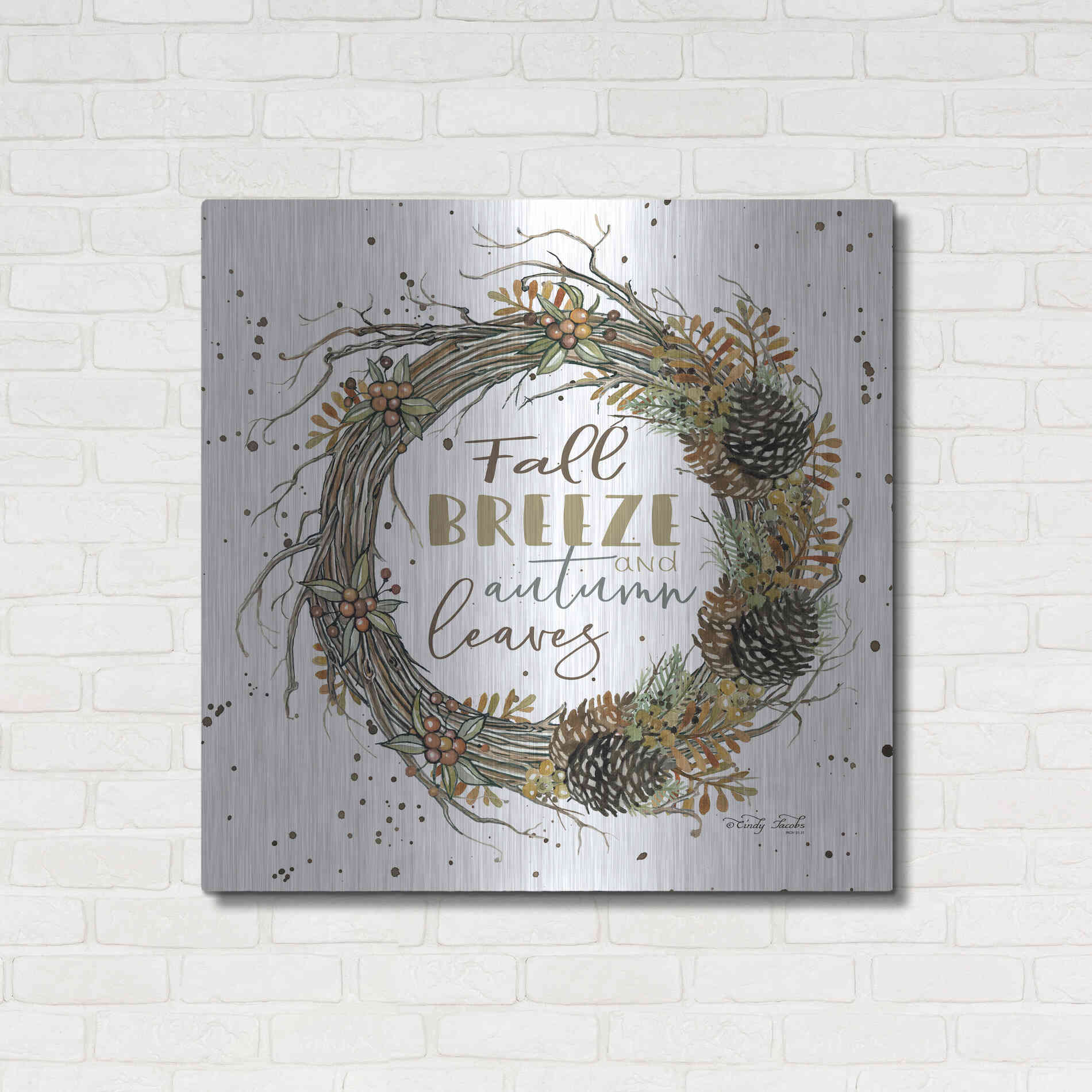 Luxe Metal Art 'Fall Breeze Wreath' by Cindy Jacobs, Metal Wall Art,36x36