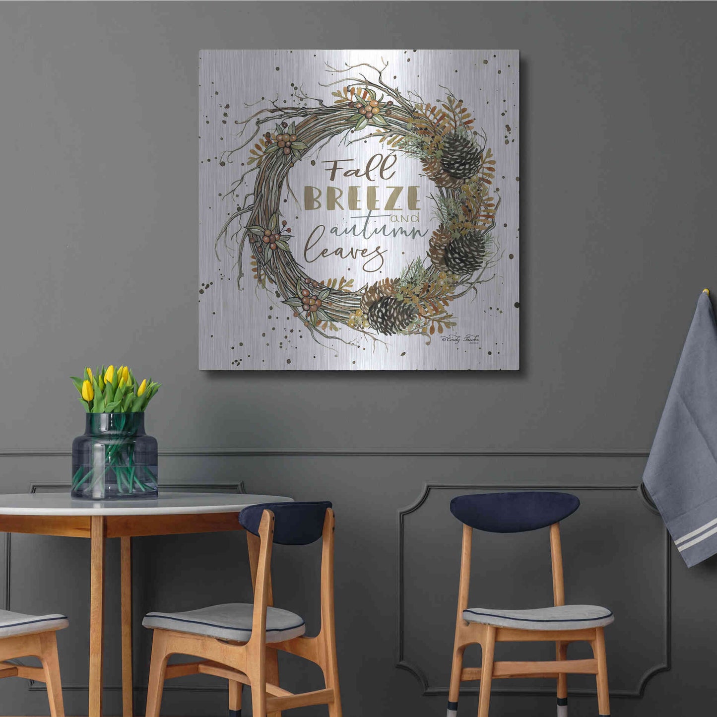 Luxe Metal Art 'Fall Breeze Wreath' by Cindy Jacobs, Metal Wall Art,36x36