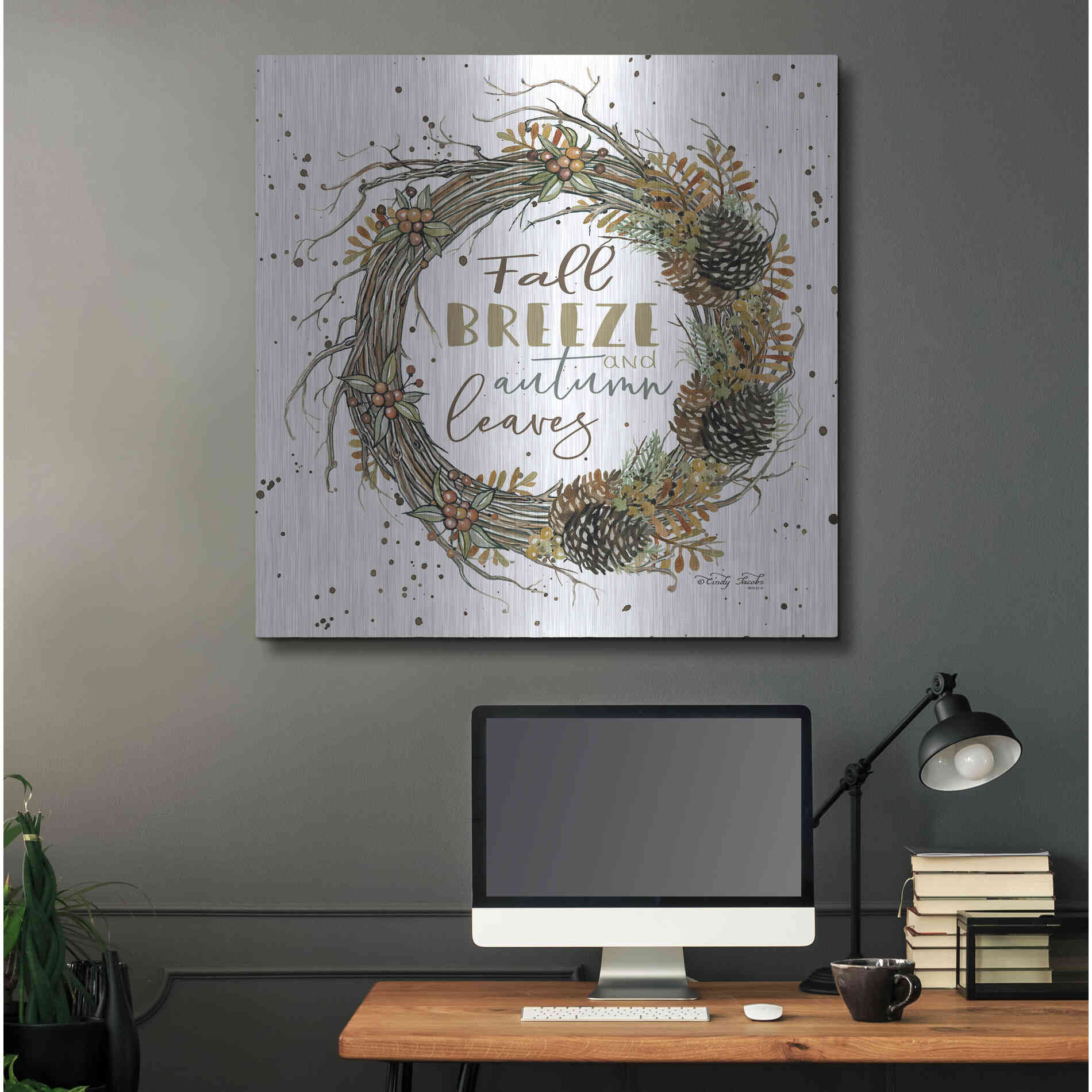 Luxe Metal Art 'Fall Breeze Wreath' by Cindy Jacobs, Metal Wall Art,36x36