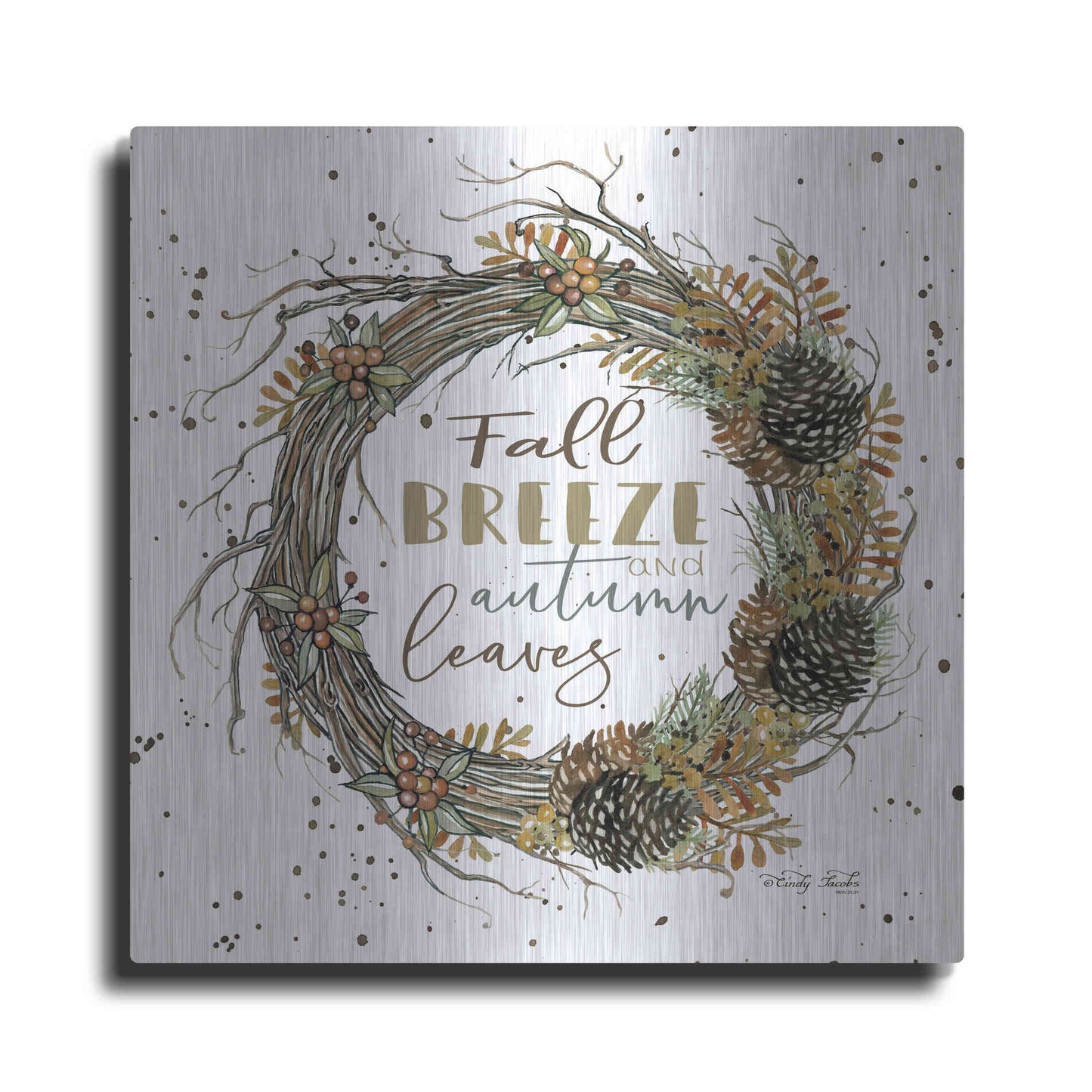 Luxe Metal Art 'Fall Breeze Wreath' by Cindy Jacobs, Metal Wall Art